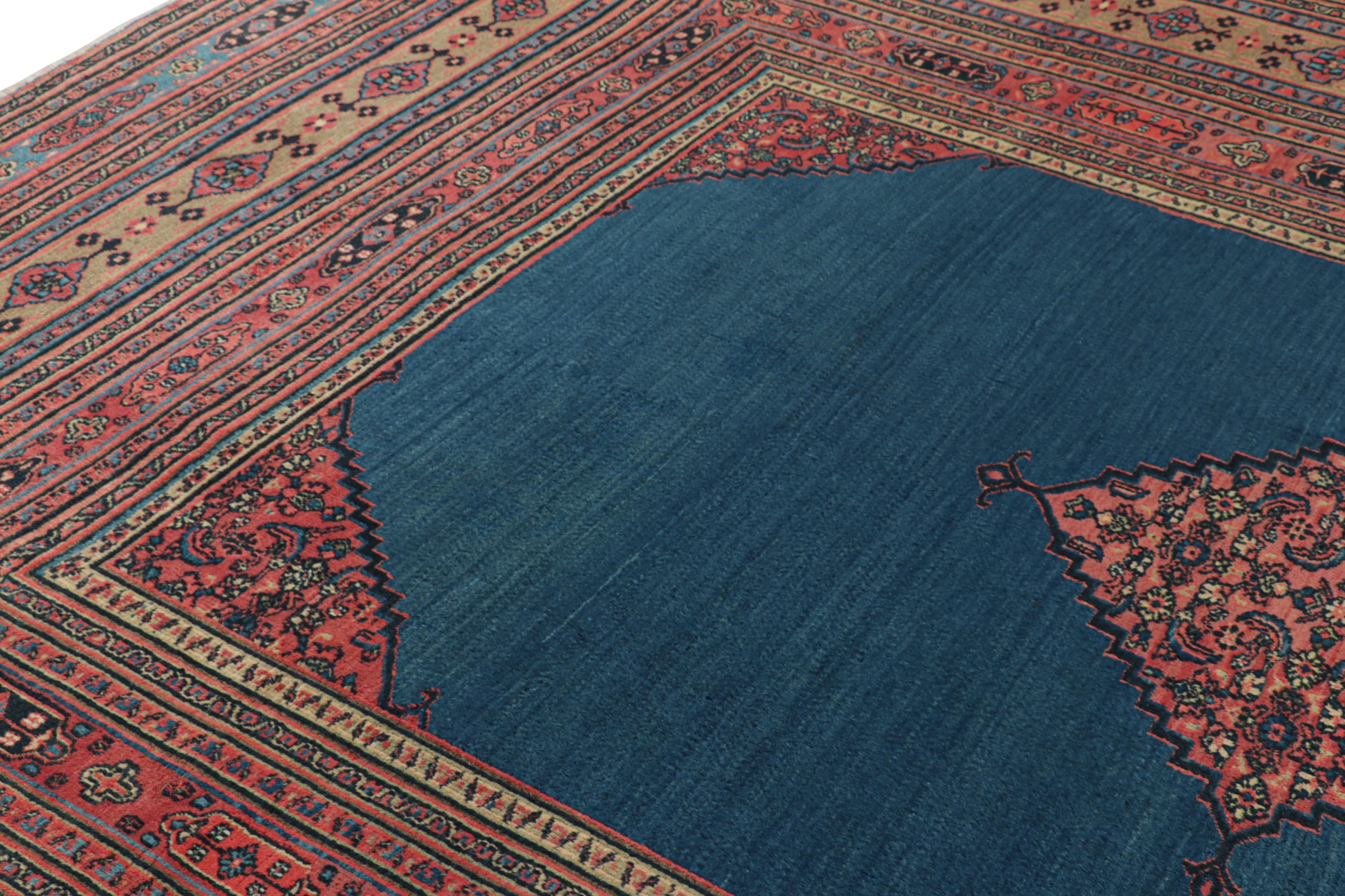 Hand-Knotted Antique Persian Doroksh Rug in Teal Blue with Diamond Medallion - Rug & Kilim For Sale