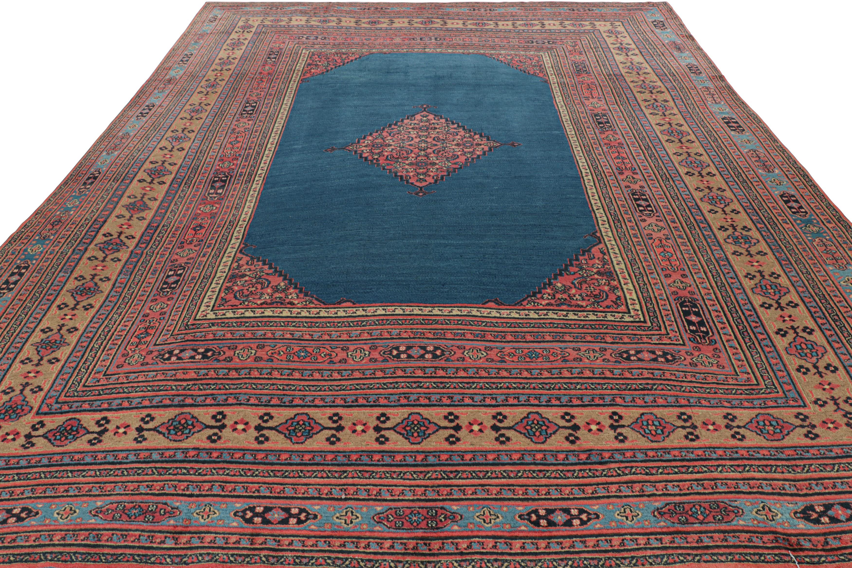 Wool Antique Persian Doroksh Rug in Teal Blue with Diamond Medallion - Rug & Kilim For Sale