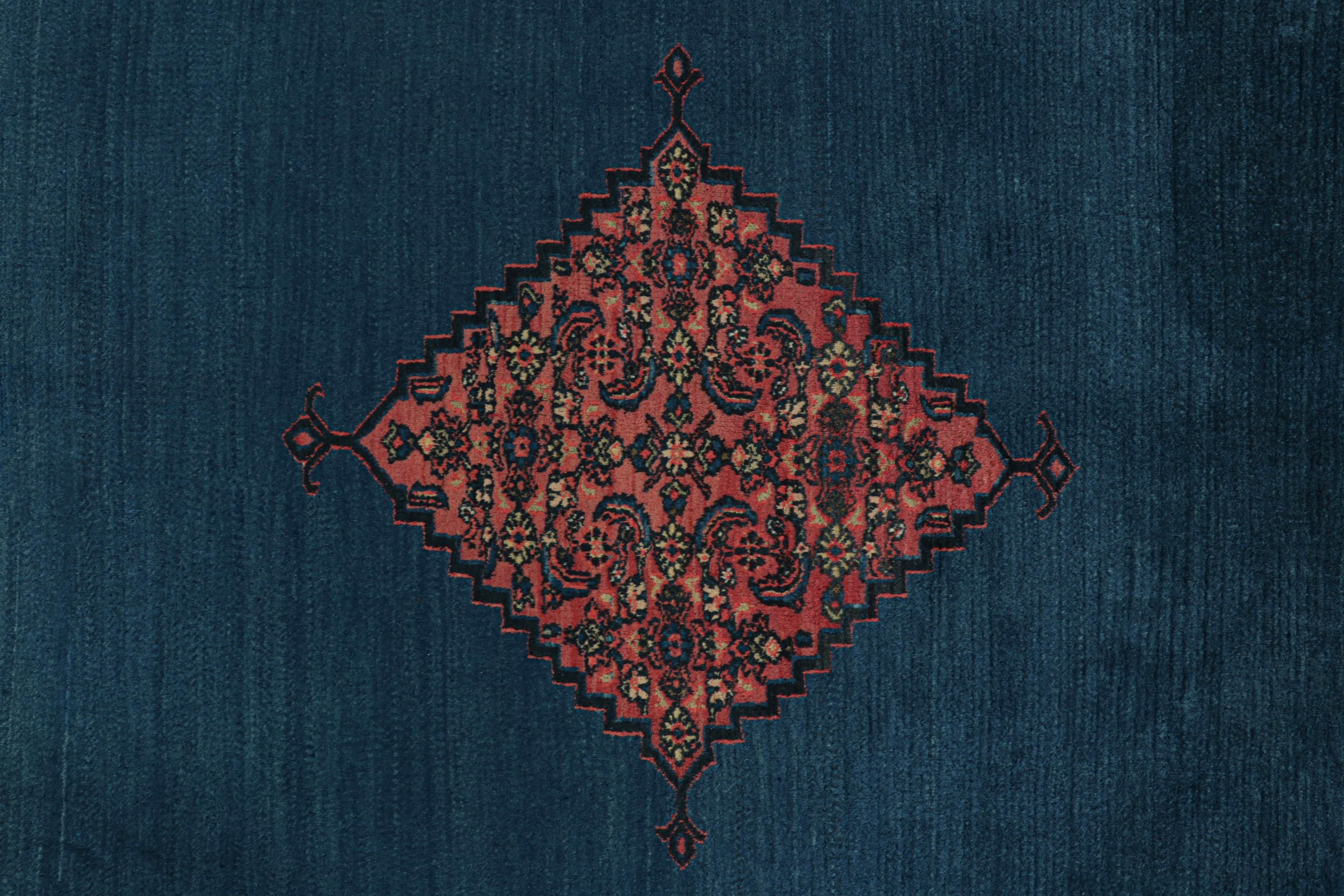 Antique Persian Doroksh Rug in Teal Blue with Diamond Medallion - Rug & Kilim For Sale 1