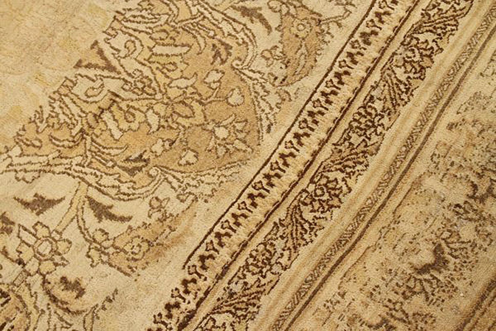 Hand-Woven Antique Persian Doroksh Rug with Brown and Beige Floral Patterns For Sale