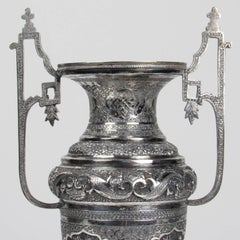 Antique Persian Double Handled Silver Vase