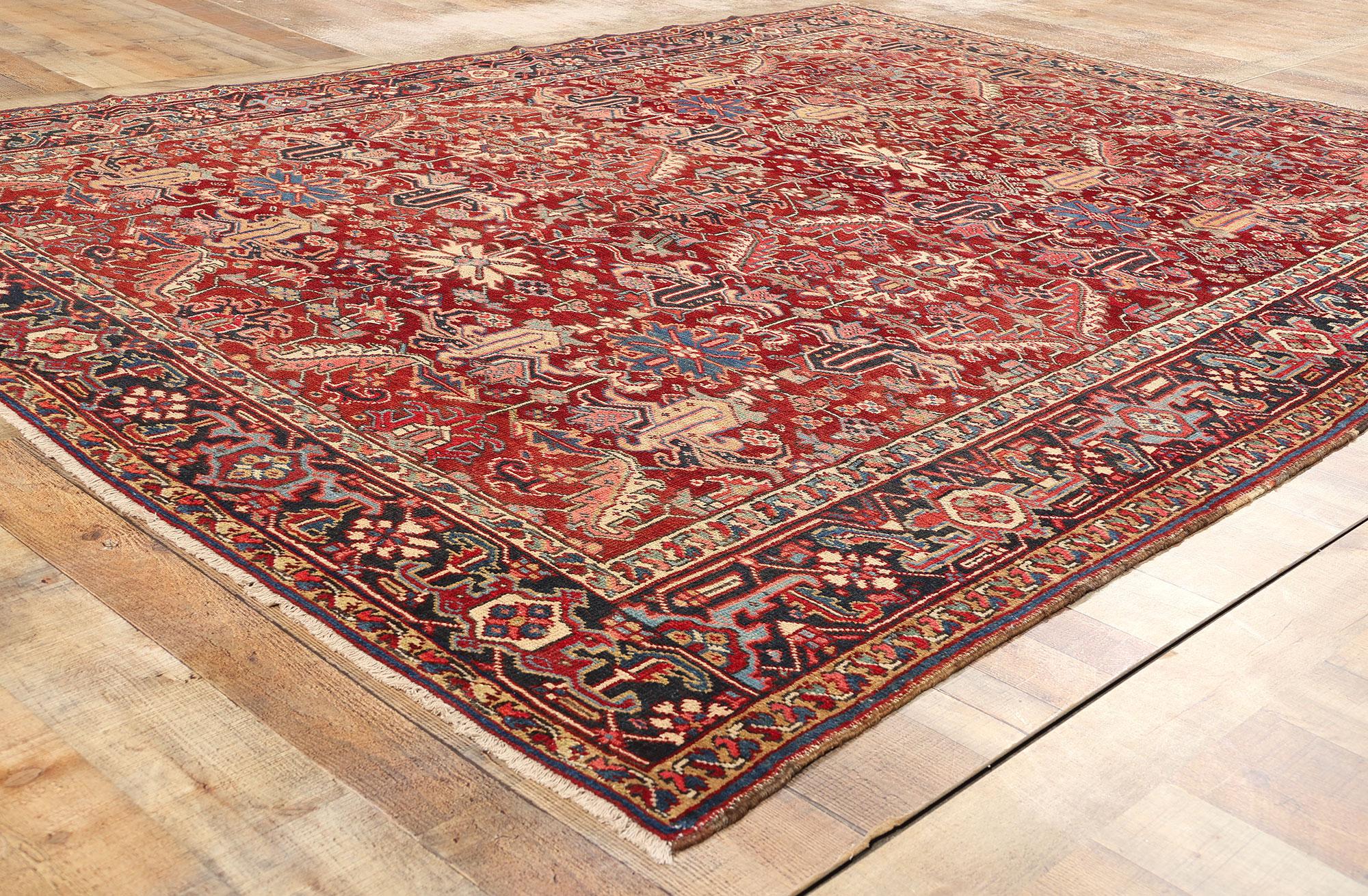 Wool Antique Persian Dragon Serapi Heriz Carpet For Sale
