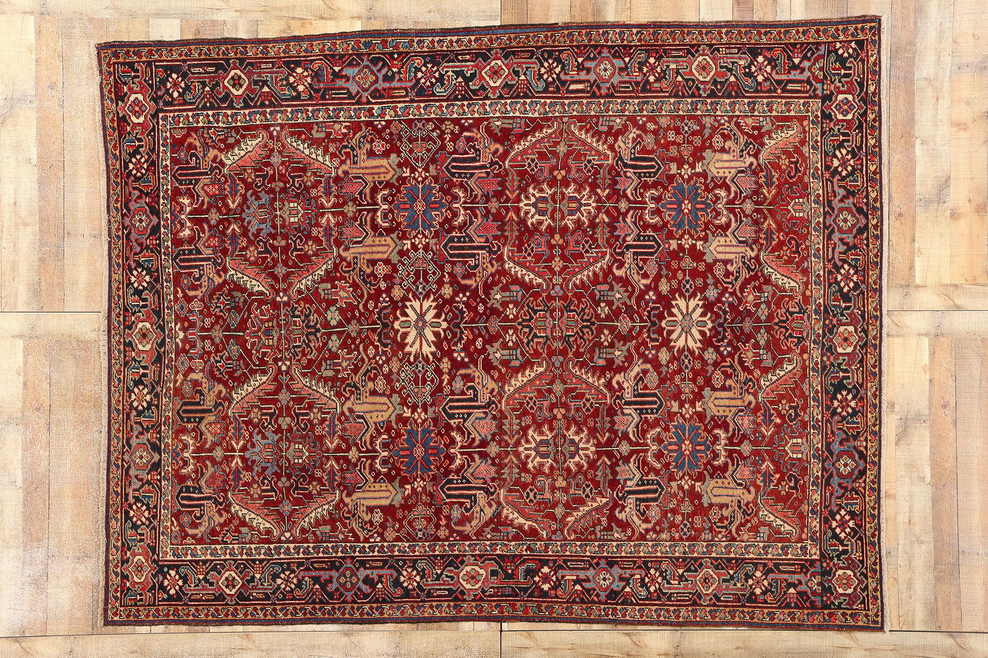 Antiker persischer Serapi Heriz-Teppich mit Drachen im Angebot 1