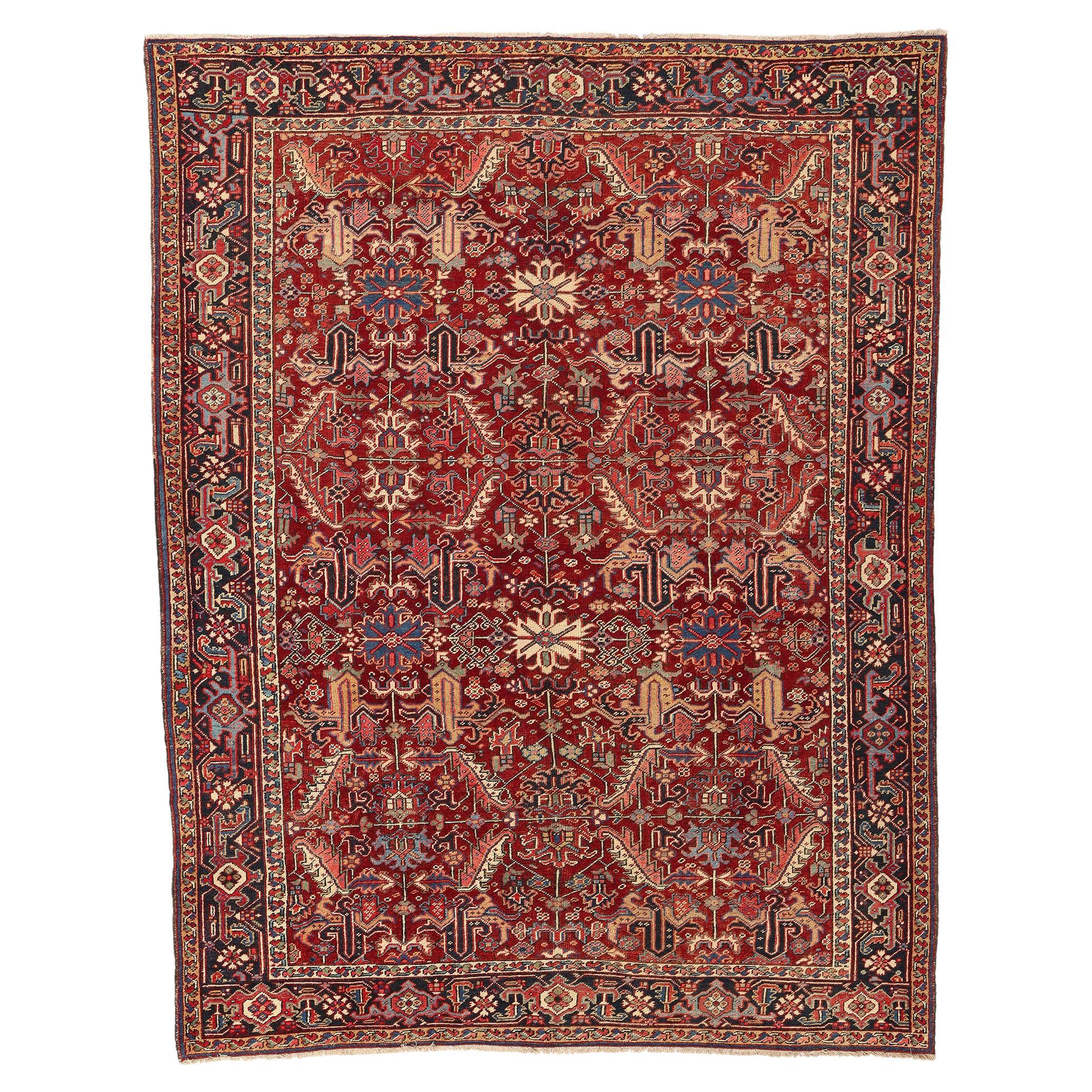 Antique Persian Dragon Serapi Heriz Carpet For Sale