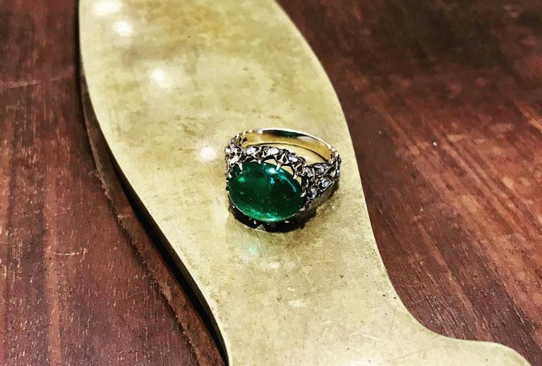 Antique Persian Emerald Diamond Gold Ring For Sale at 1stdibs
