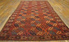 1890s Red Tribal Antique Asian Ersari Gallery Carpet 6'8" x 13' Woven Wool Rug