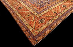 1890s Blue Geometric Antique Persian Farahan Carpet 22'0"x31'0" Knotted Wool Rug