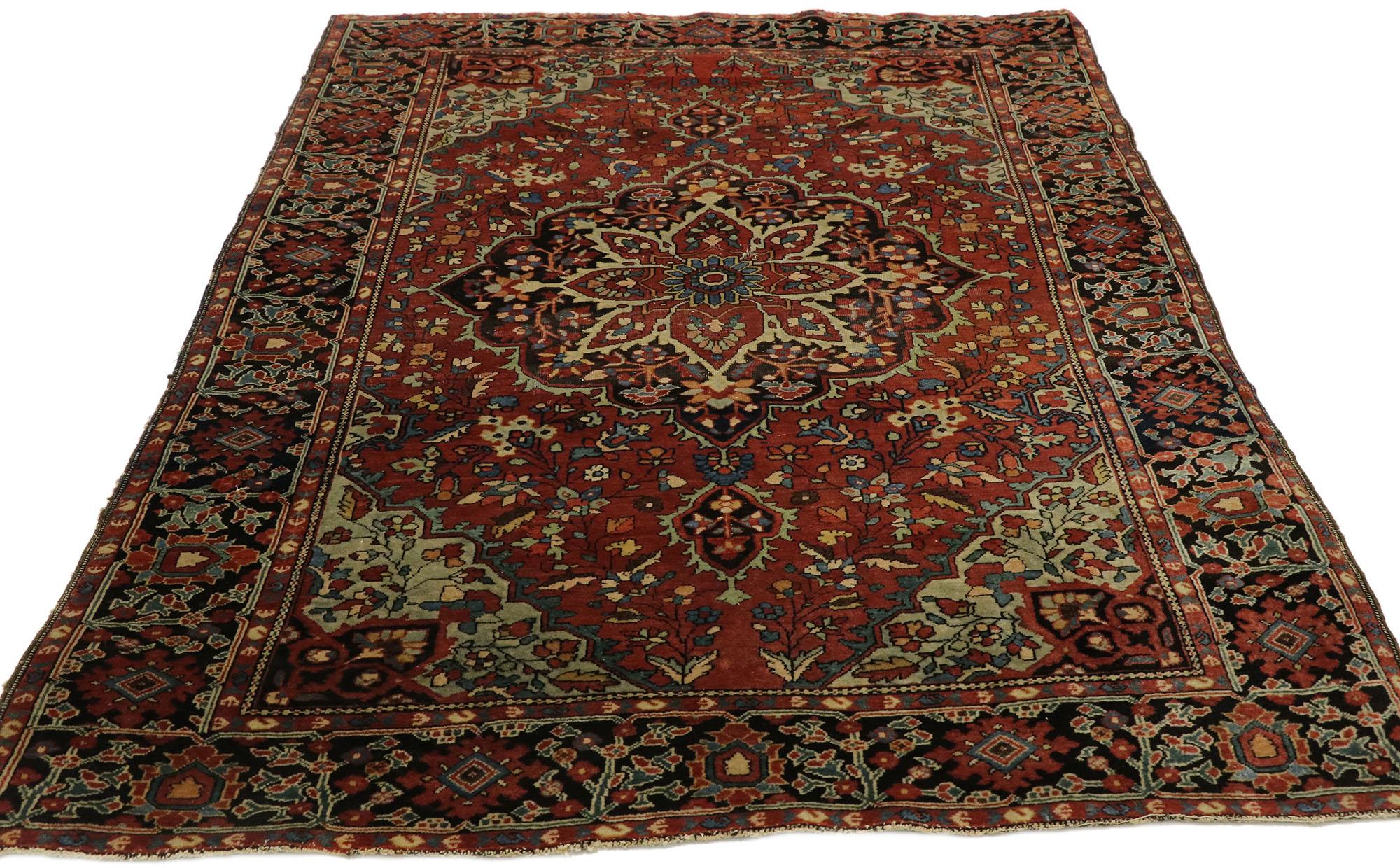 Antiker persischer Farahan-Akzent-Teppich mit Mid-Century Modern-Stil (Sarouk Farahan) im Angebot