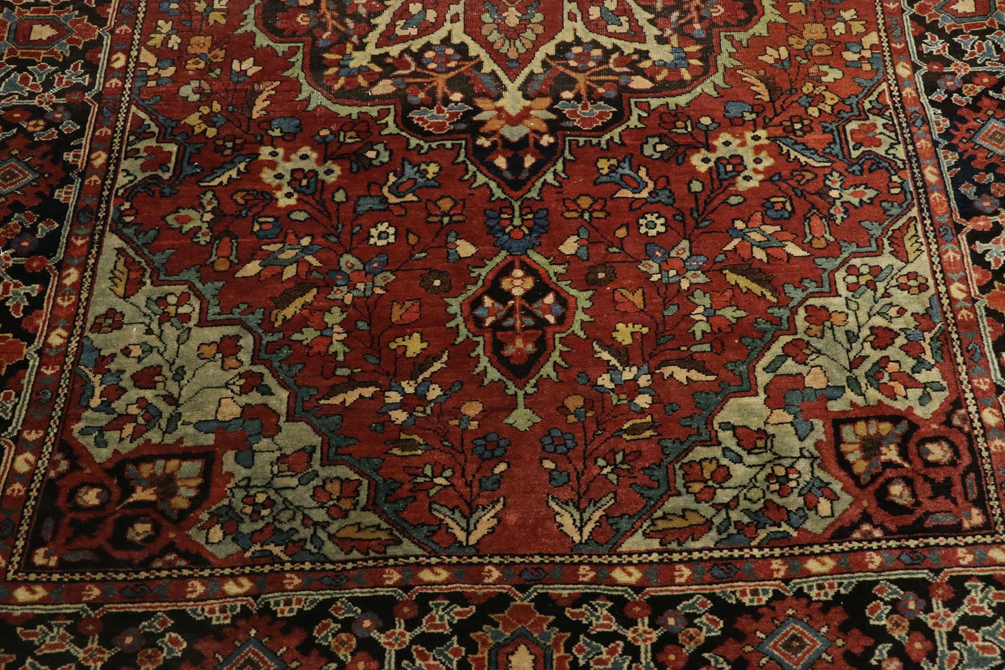 Antiker persischer Farahan-Akzent-Teppich mit Mid-Century Modern-Stil (Persisch) im Angebot