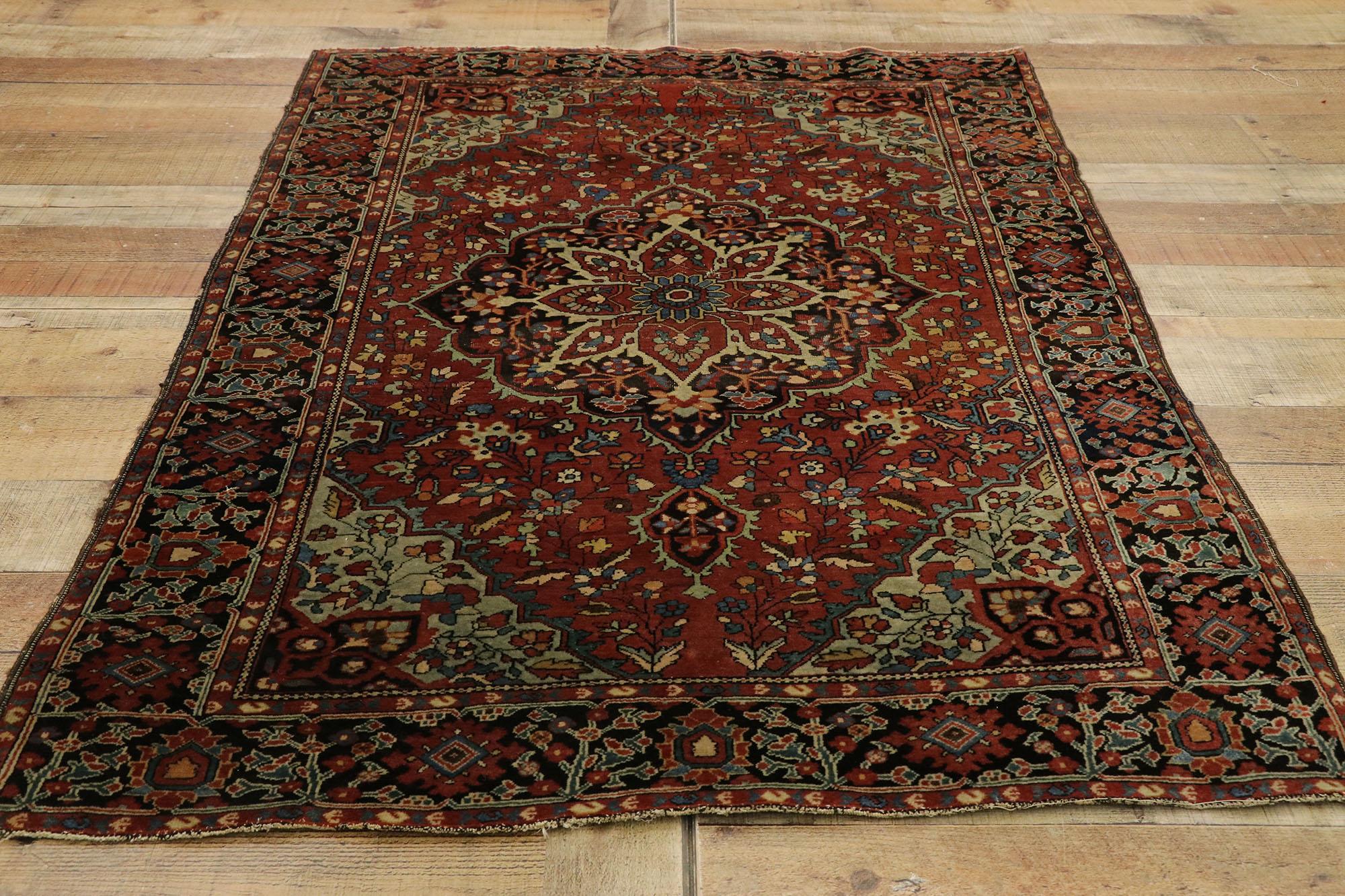 Hand-Knotted Antique Persian Farahan Accent Rug with Mid-Century Modern Style For Sale