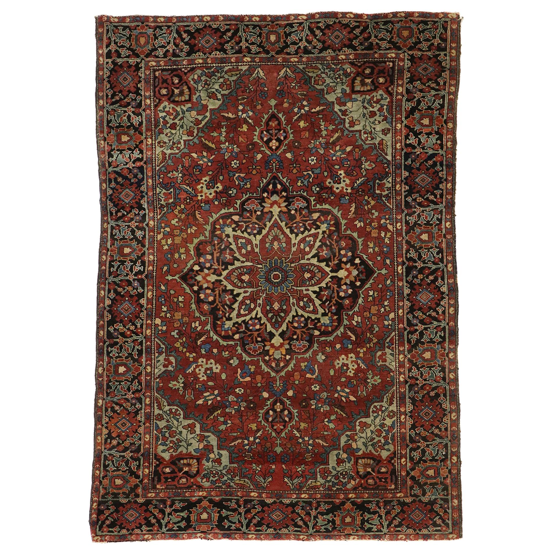Antique Persian Farahan Accent Rug with Mid-Century Modern Style