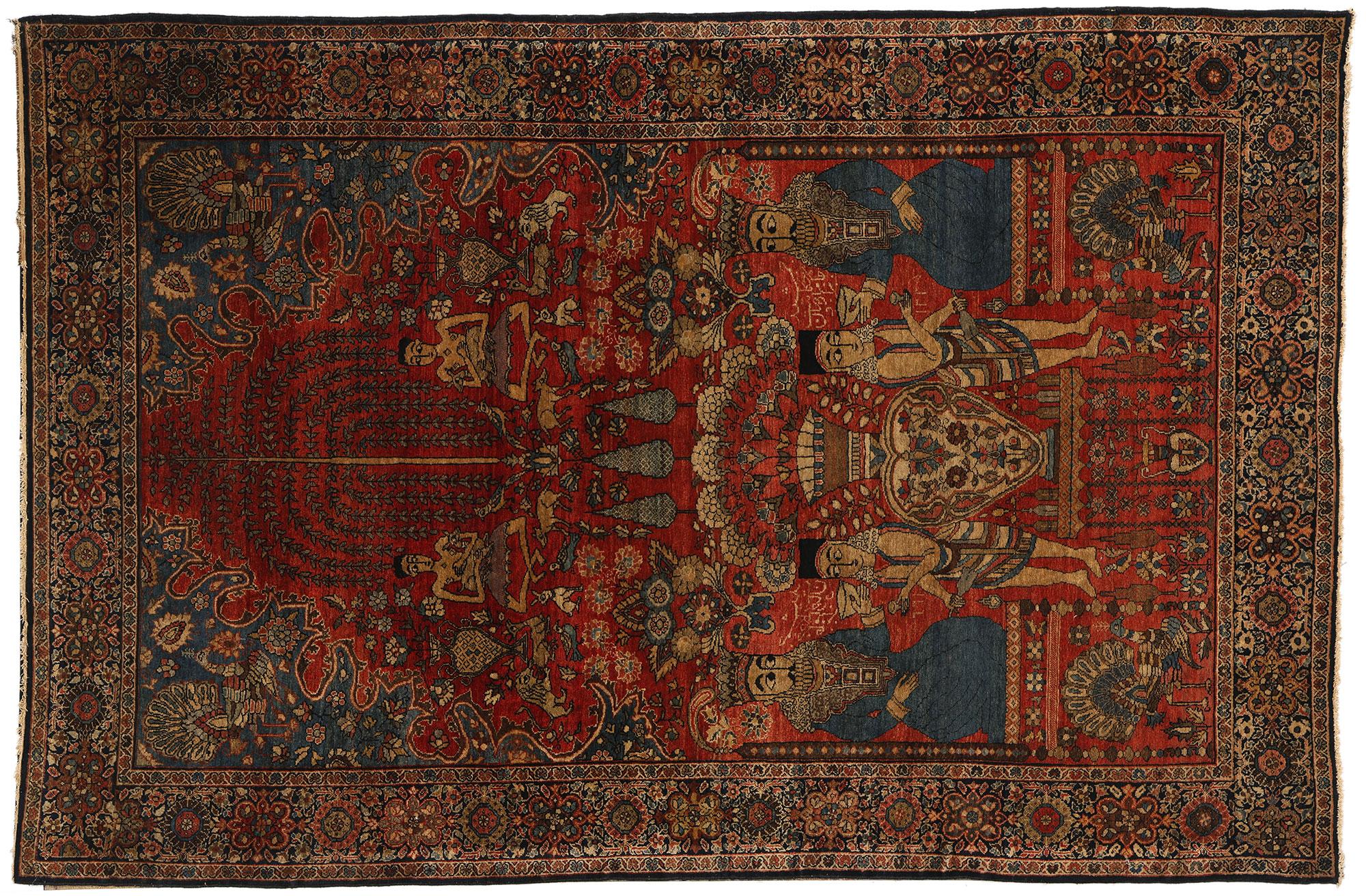 Antiker persischer Farahan-pictorial-Teppich, Tischau-Teppich im Angebot 2