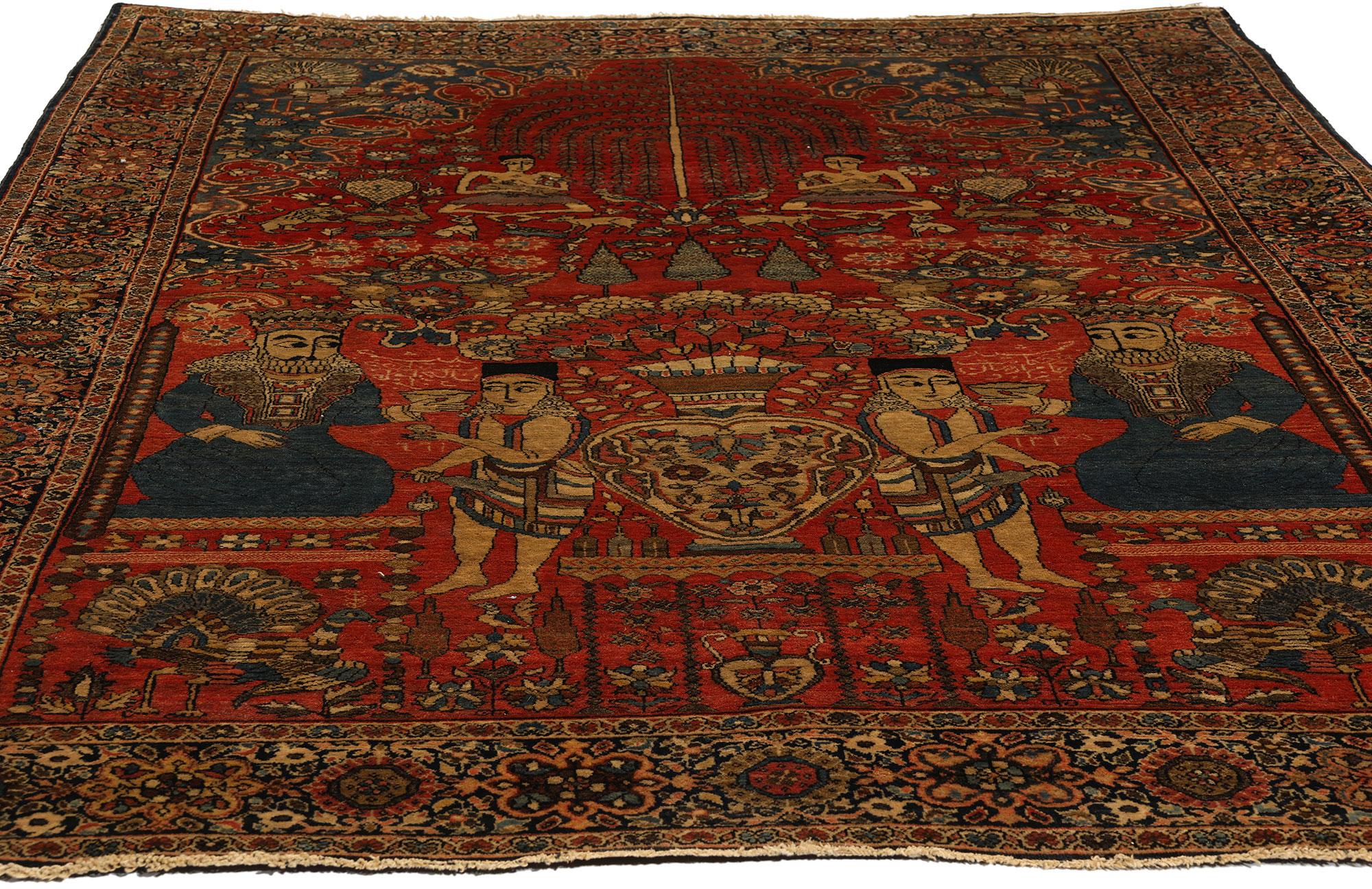 Sarouk Farahan Antique Persian Farahan Pictorial Rug Tableau Carpet For Sale