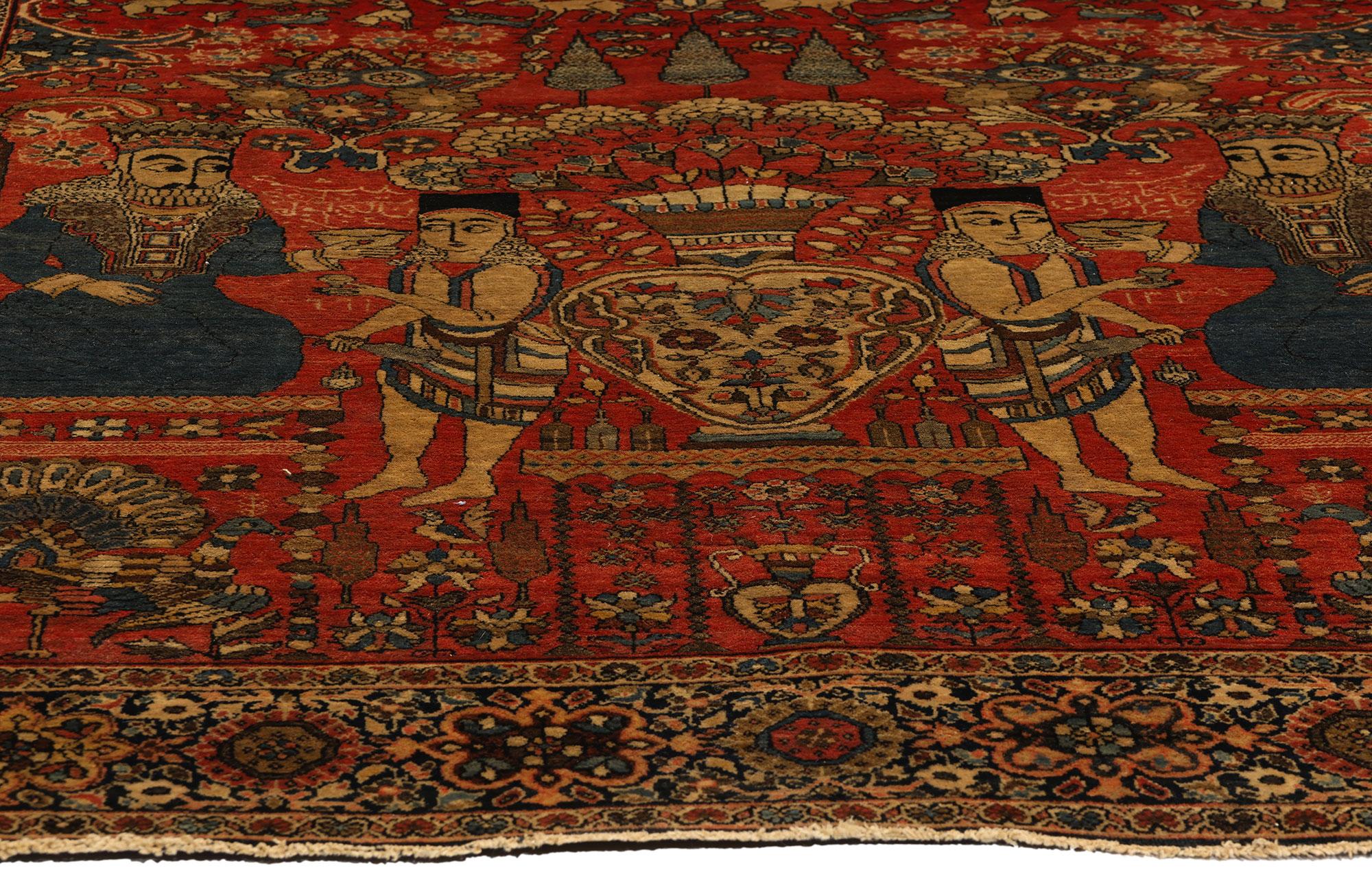 Antiker persischer Farahan-pictorial-Teppich, Tischau-Teppich (Persisch) im Angebot