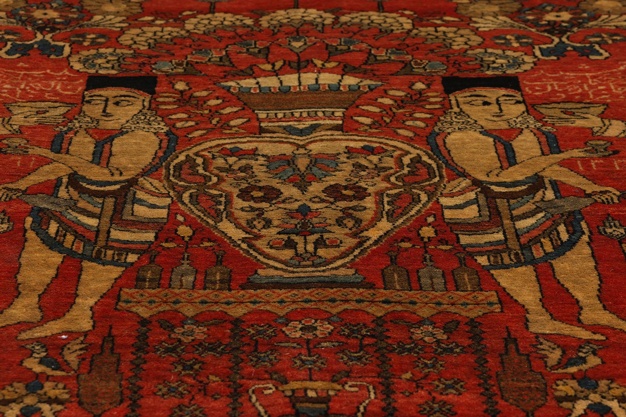 Noué à la main Ancien tapis pictural persan Farahan Tableau en vente
