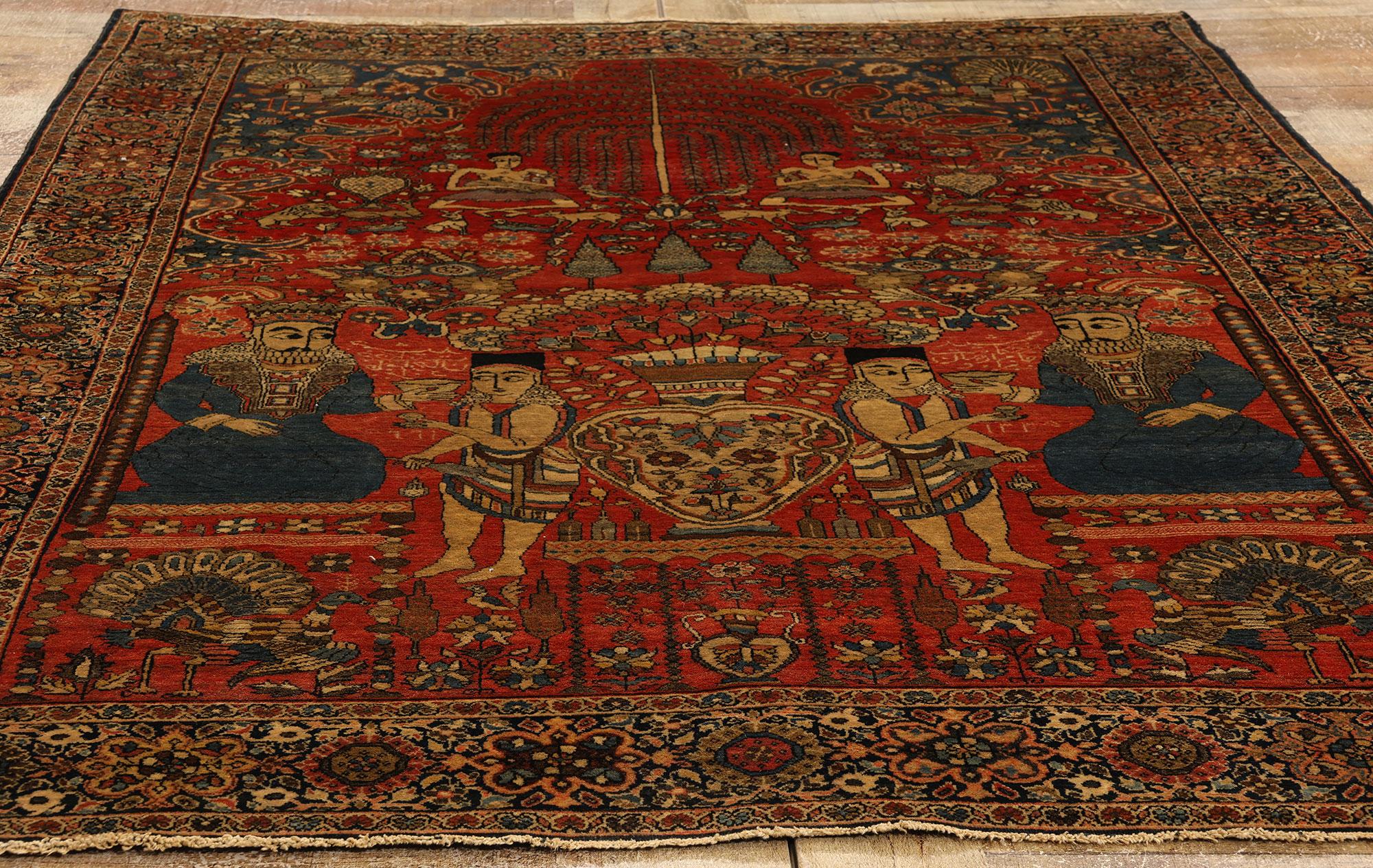 Laine Ancien tapis pictural persan Farahan Tableau en vente