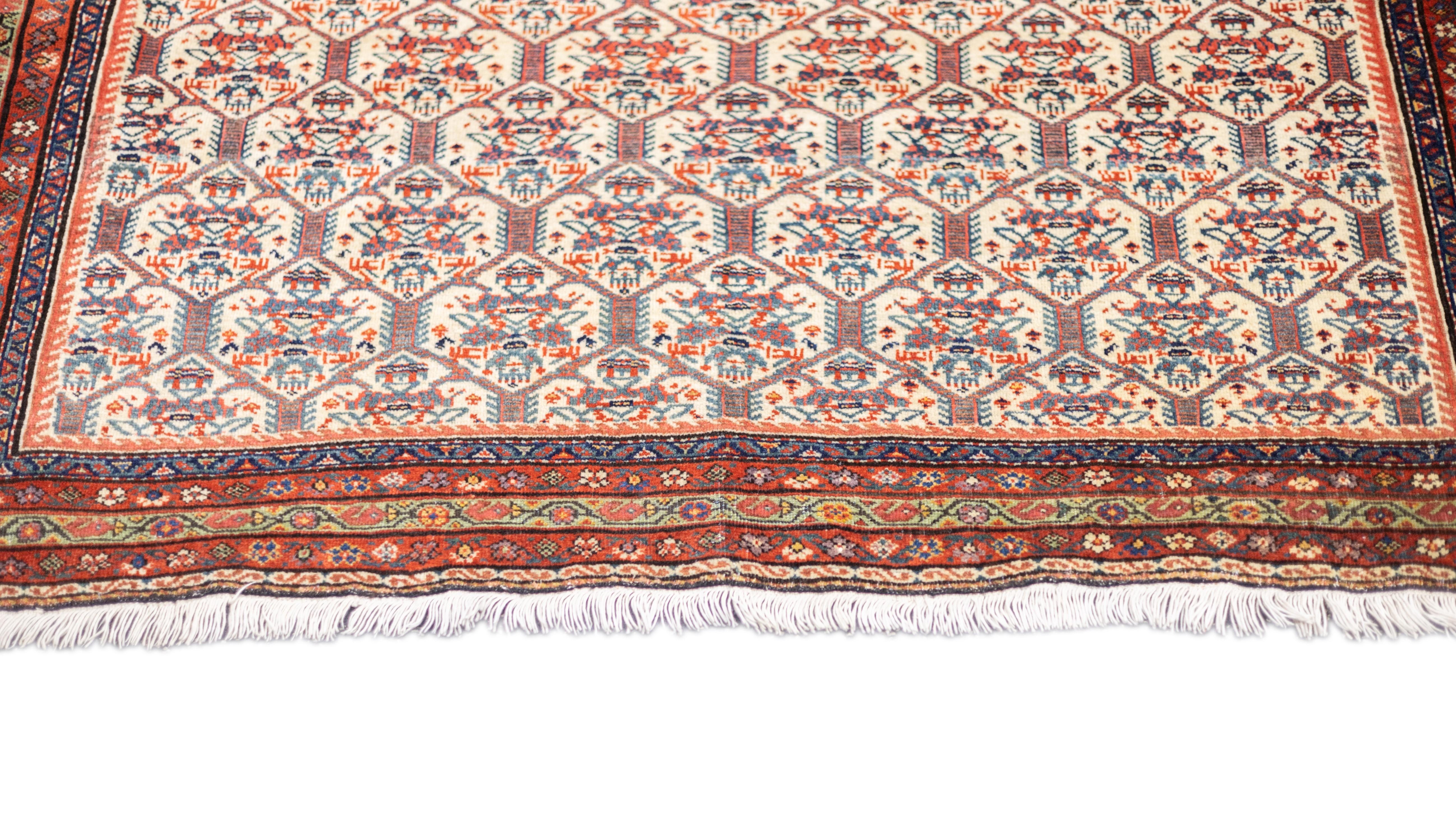 19th Century Antique Persian Farahan Rug 4'4'' x 6'6'' For Sale