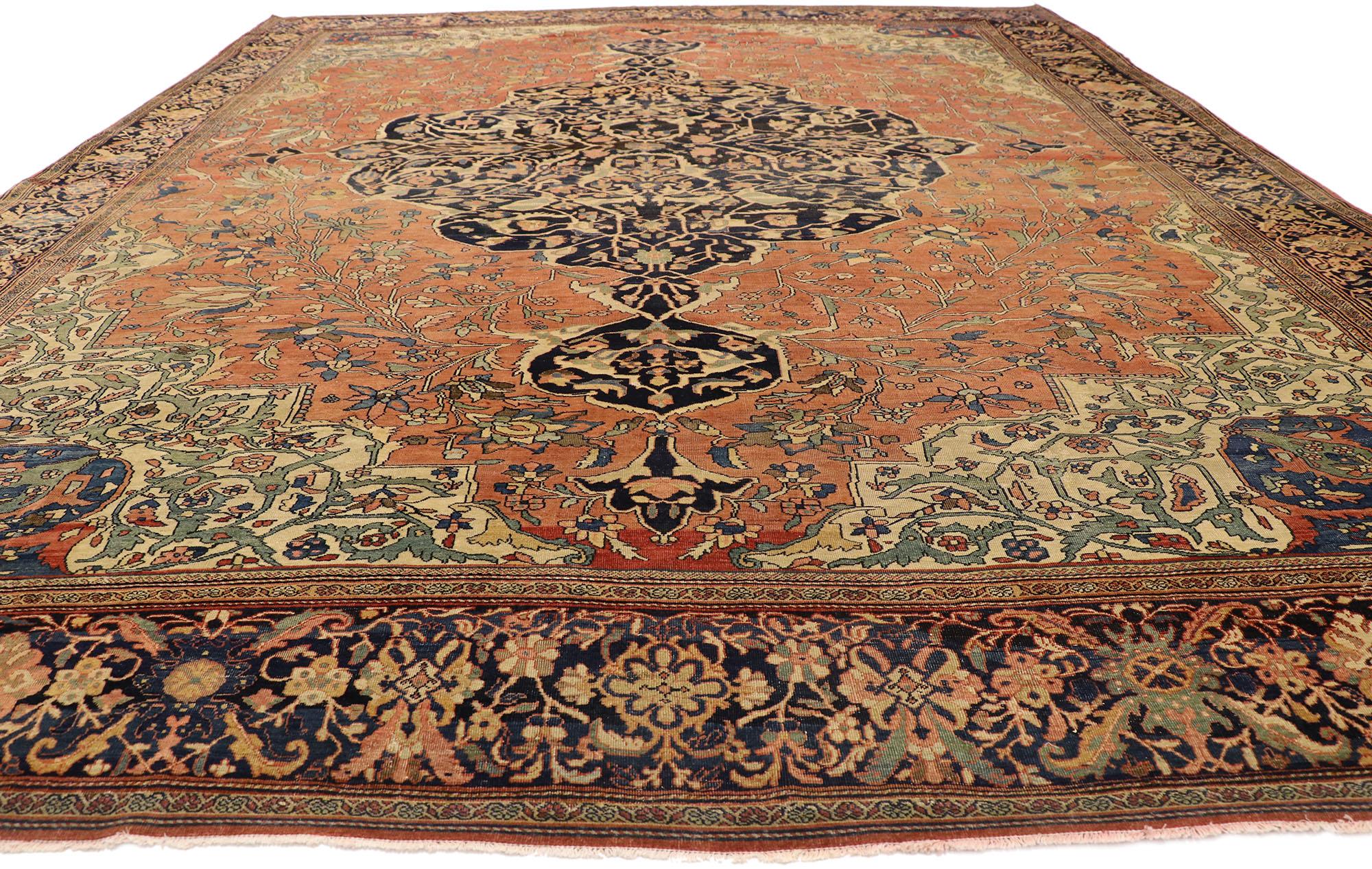 76780 Antique Persian Farahan Sarouk Rug,10'06 x 13'07. ​A Persian Farahan rug, also known as Farahan Sarouk, is a hand-knotted rug originating from the Farahan region in Iran, renowned for its intricate designs, rich color palette, and high-quality