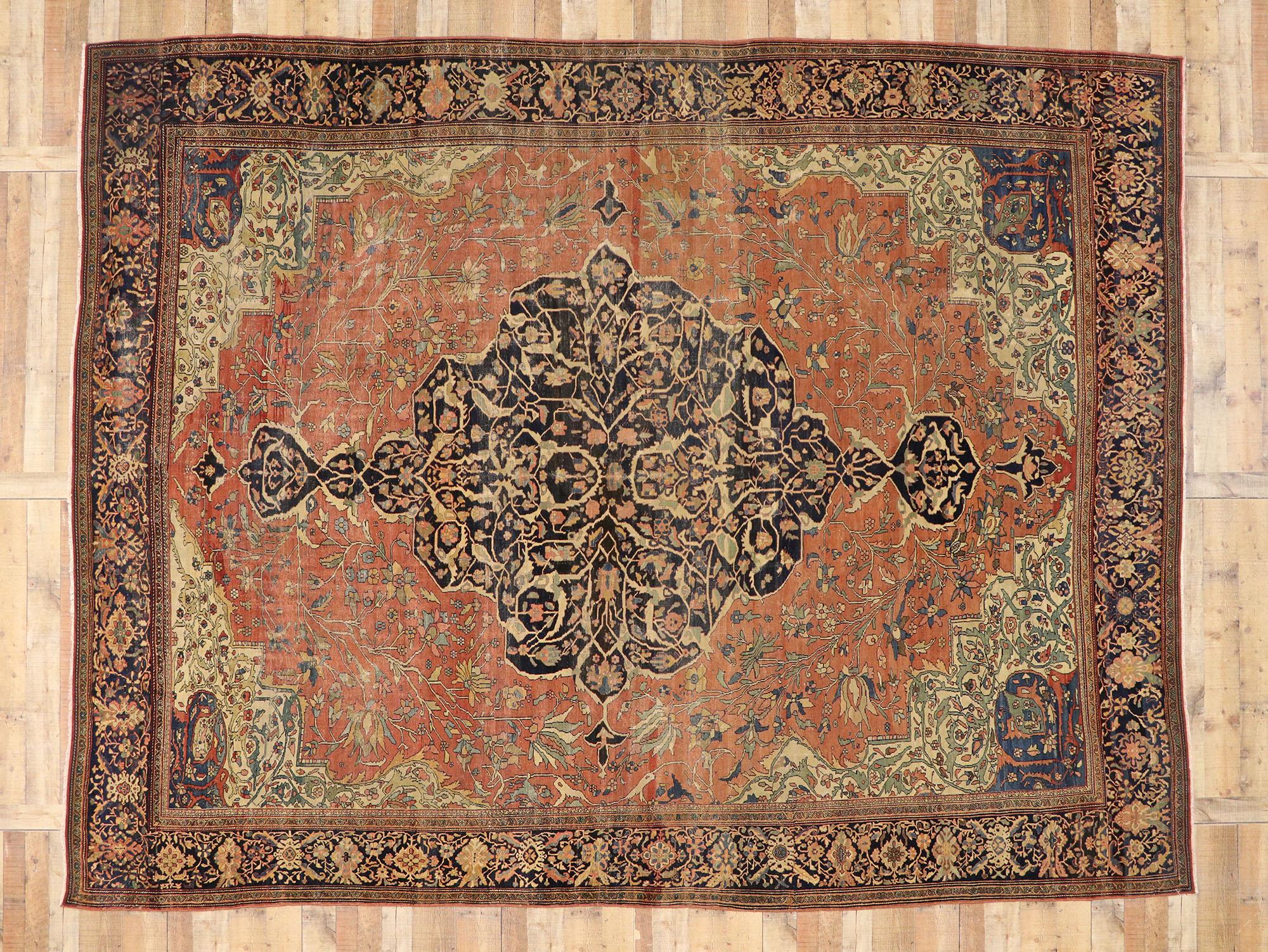 Wool Antique Persian Farahan Rug For Sale