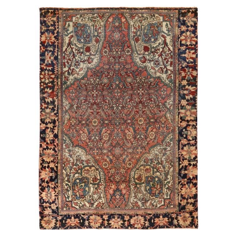 Tapis persan Farahan ancien - Taille : 4 pieds 3 po. x 3 pieds 0 po.