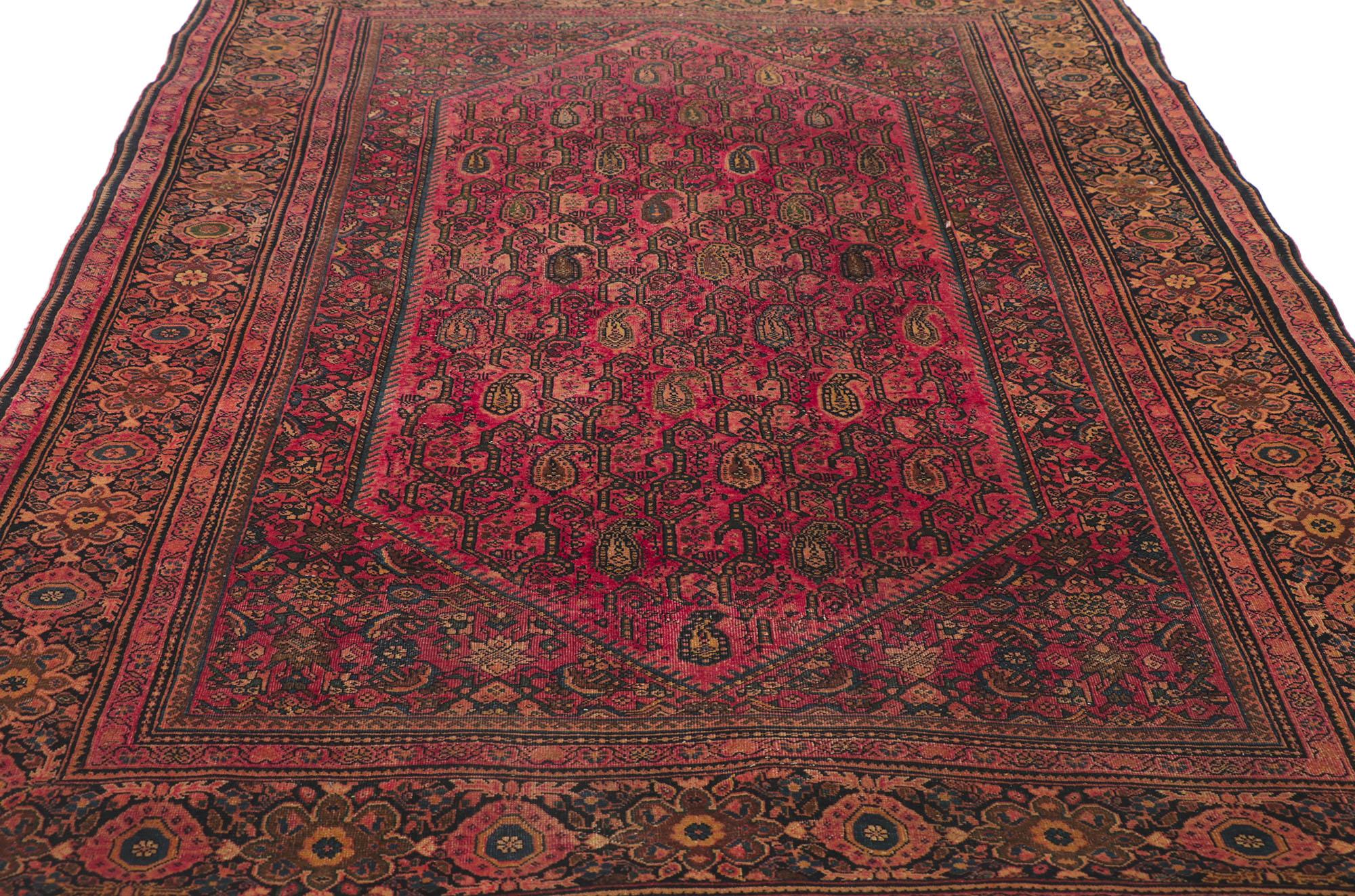 Hand-Knotted Antique Persian Farahan Rug with Boteh Design For Sale