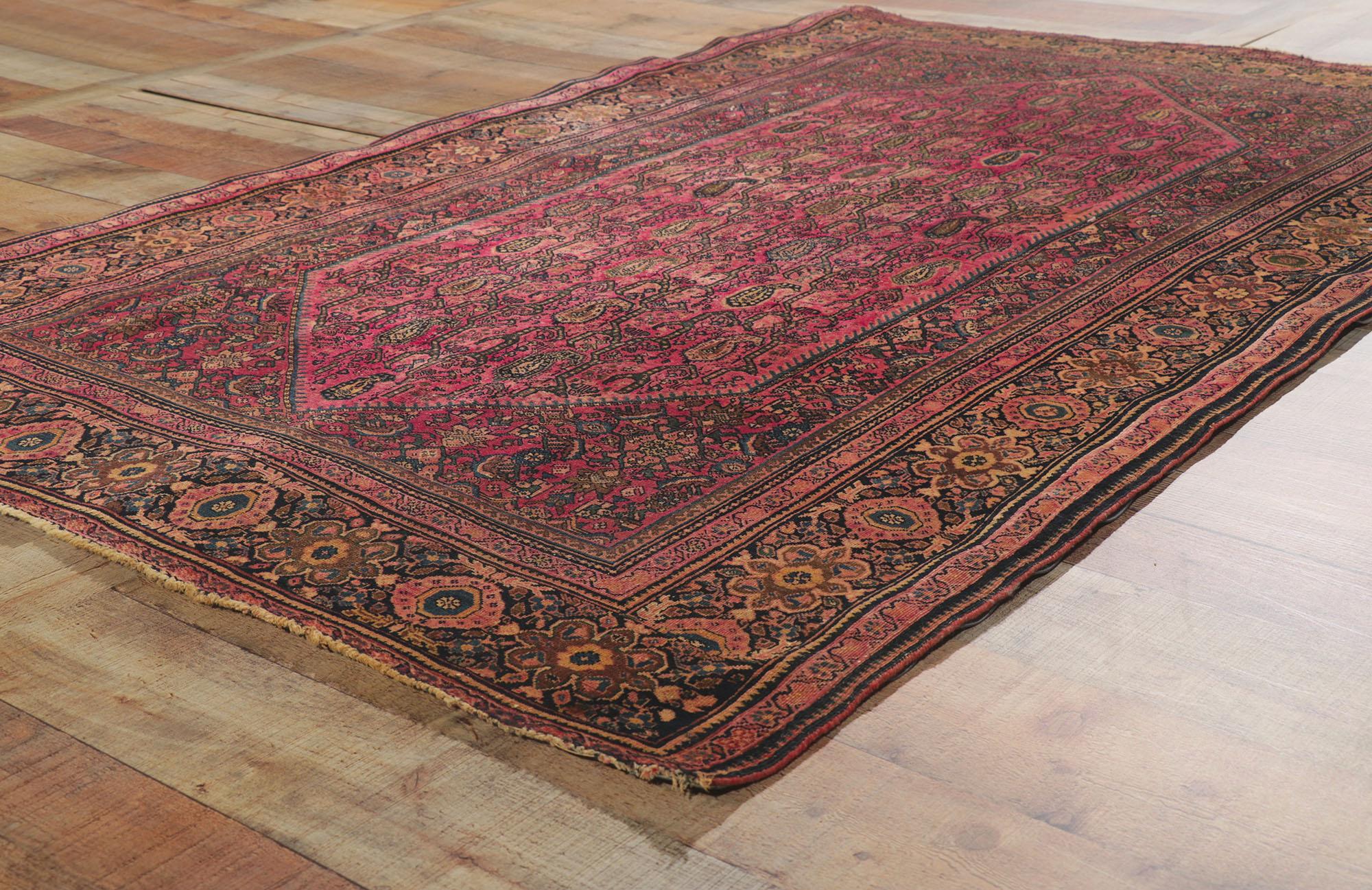 20th Century Antique Persian Farahan Rug with Boteh Design For Sale