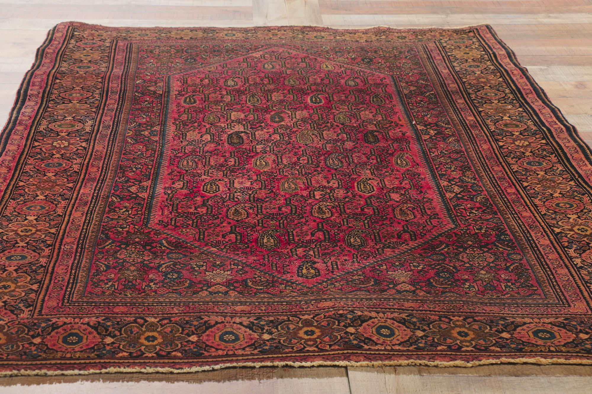 Wool Antique Persian Farahan Rug with Boteh Design For Sale
