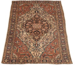 Antique Persian Farahan Rug with Ivory, Rust and Navy