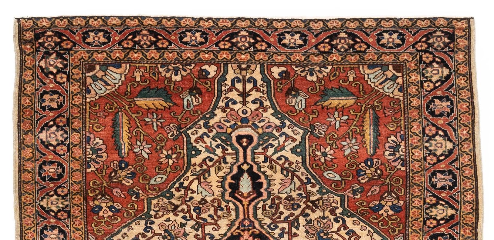 Hand-Knotted Antique Persian Farahan Rug with Ivory, Rust and Navy For Sale