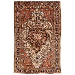 Antique Persian Farahan Rug with Ivory, Rust and Navy