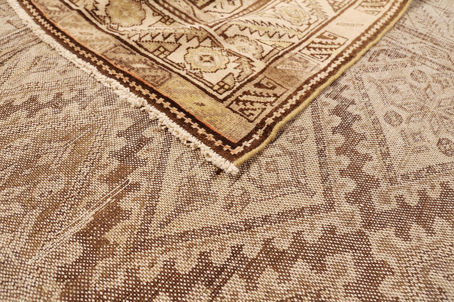Hand-Woven Antique Persian Farahan Rug with Ivory Tribal Medallions over a Brown Field For Sale
