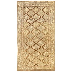 Vintage Persian Farahan Rug with Ivory Tribal Medallions over a Brown Field