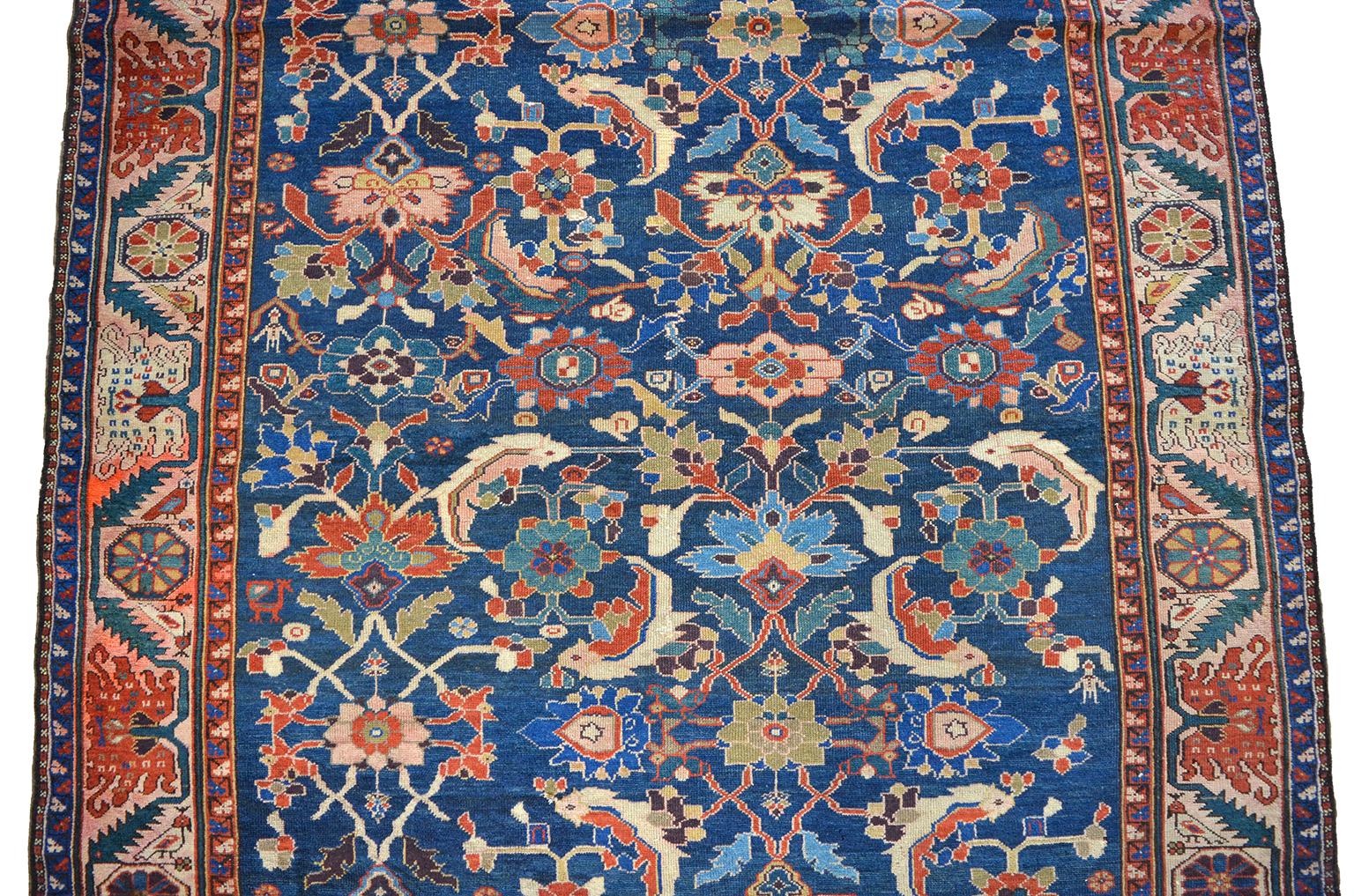 Vegetable Dyed Antique 1880s Wool Persian Farahan Sarasar Rug, 5' x 7' For Sale