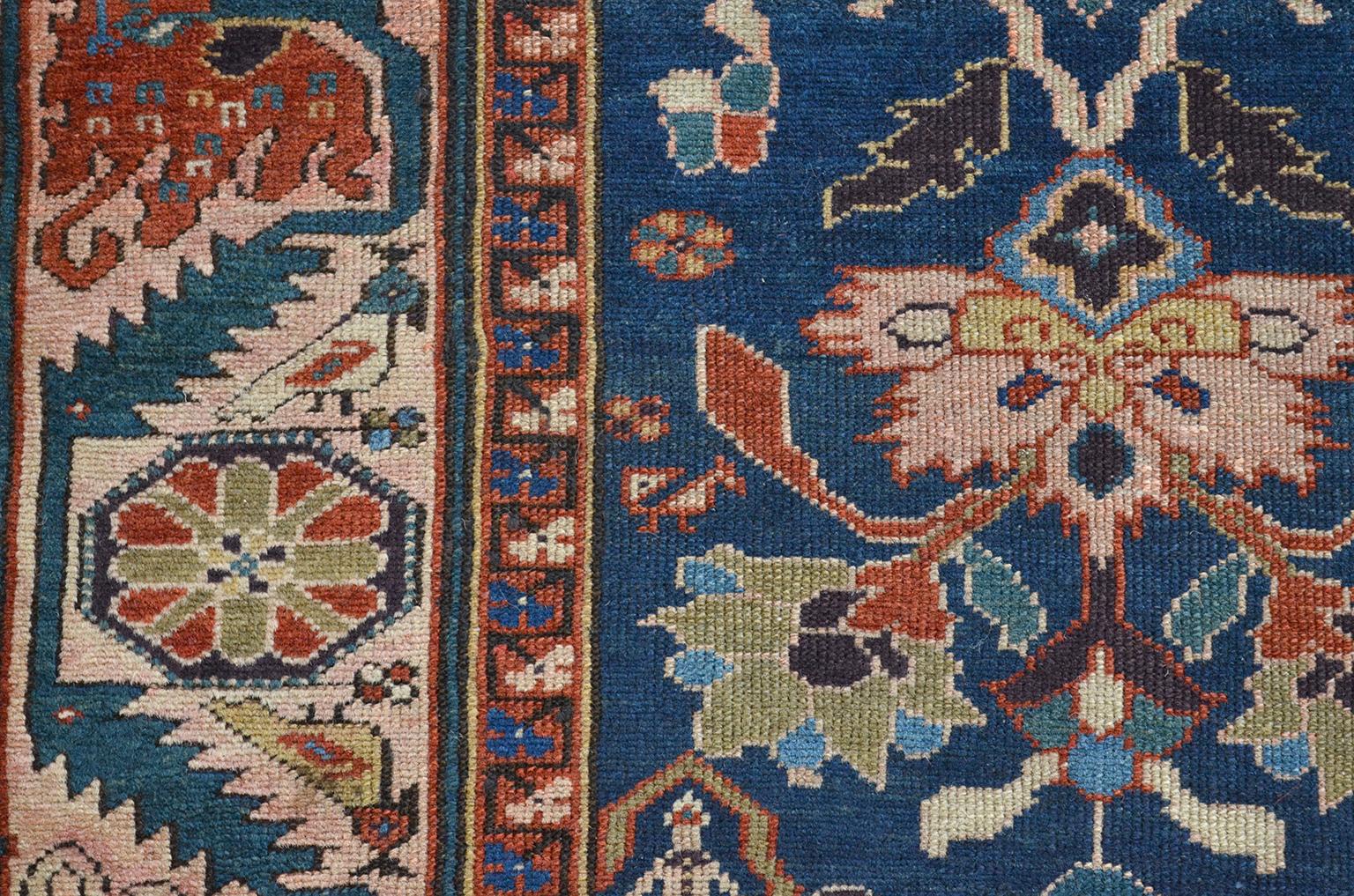 Late 19th Century Hand-knotted Antique 1880s Wool Persian Farahan Sarasar Rug, 5' x 7' For Sale