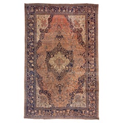 Antique Persian Farahan Sarouk Carpet, Light Orange & Navy Field, Mansion Carpet
