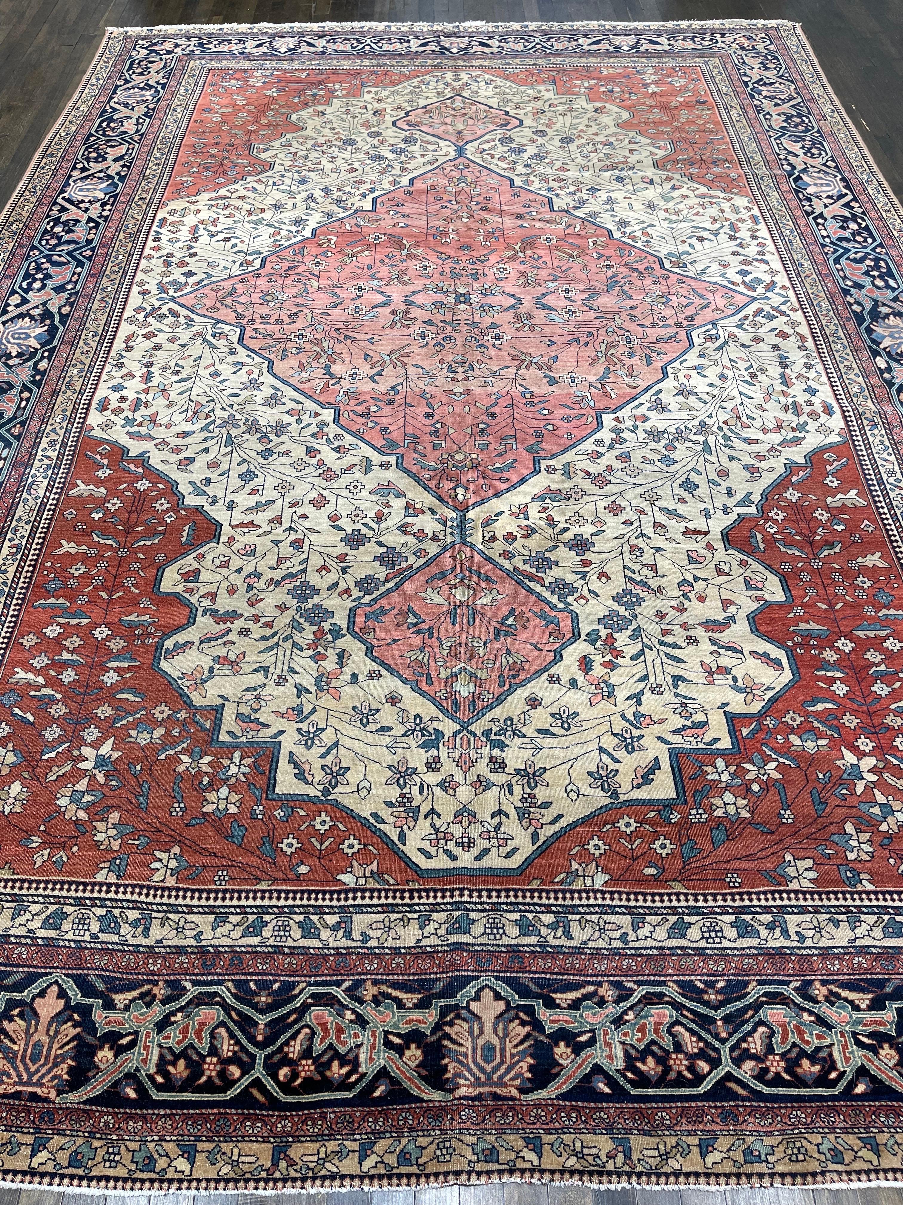 A timeless antique Persian Farahan, this carpet is woven with very fine knots in western Iran. The restrained style of decoration of Farahan rugs are almost gothic in caracter, foundation is very strong of rather thin cotton and knots are