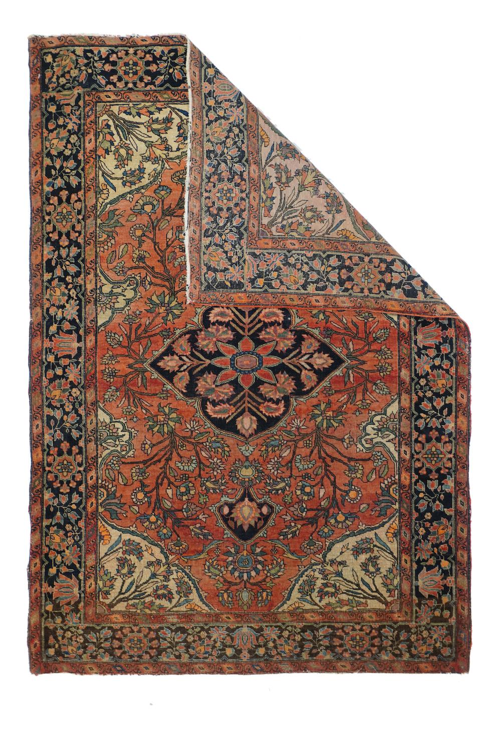Antiker persischer Farahan Sarouk Teppich 3'4'' x 4'10''. Die in der Gegend von Arak/Sultanabad zwischen 1880 und 1910 hergestellten Streu- und raumgroßen Stücke mit fester und lederartiger, gut gewebter Textur und in kräftigen Rot-, Marine- und