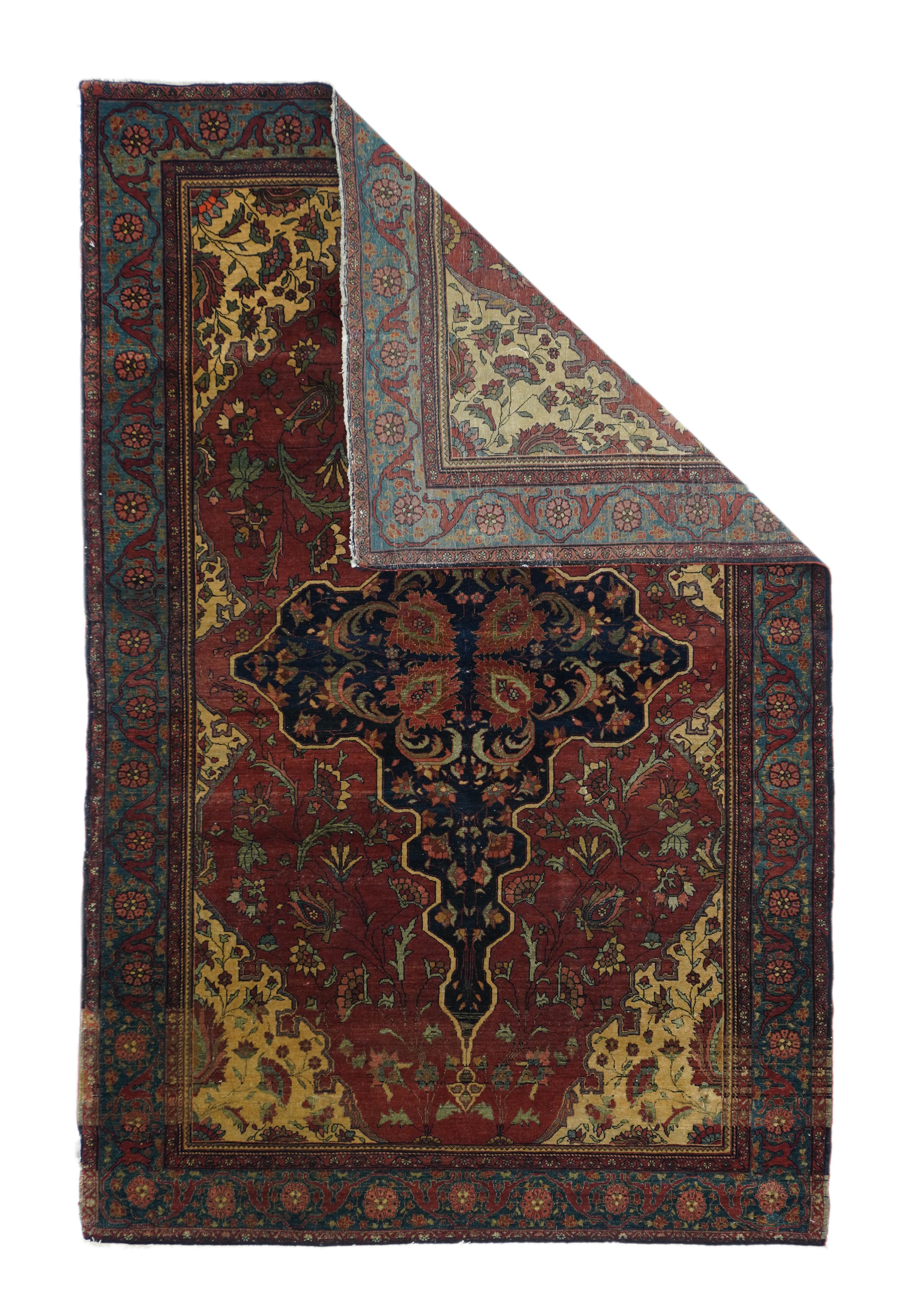 Antiker persischer Farahan Sarouk-Teppich 4'4'' x 7'0''. Die in der Gegend von Arak/Sultanabad zwischen 1880 und 1910 hergestellten Streu- und raumgroßen Stücke mit fester und lederartiger, gut gewebter Textur und in kräftigen Rot-, Marine- und