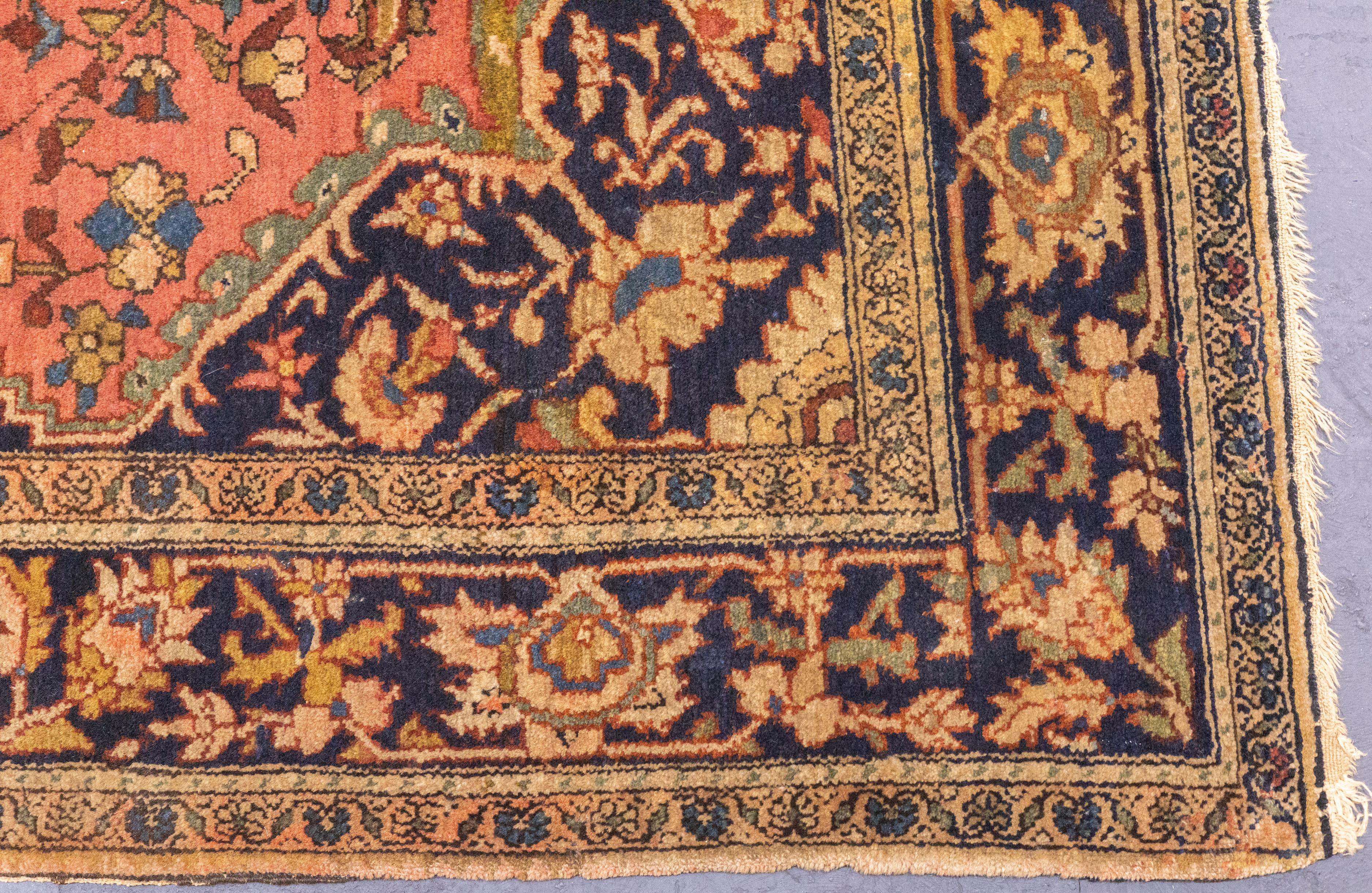 19th Century Antique Persian Farahan Sarouk Rug 4'6'' x 6'7'' For Sale