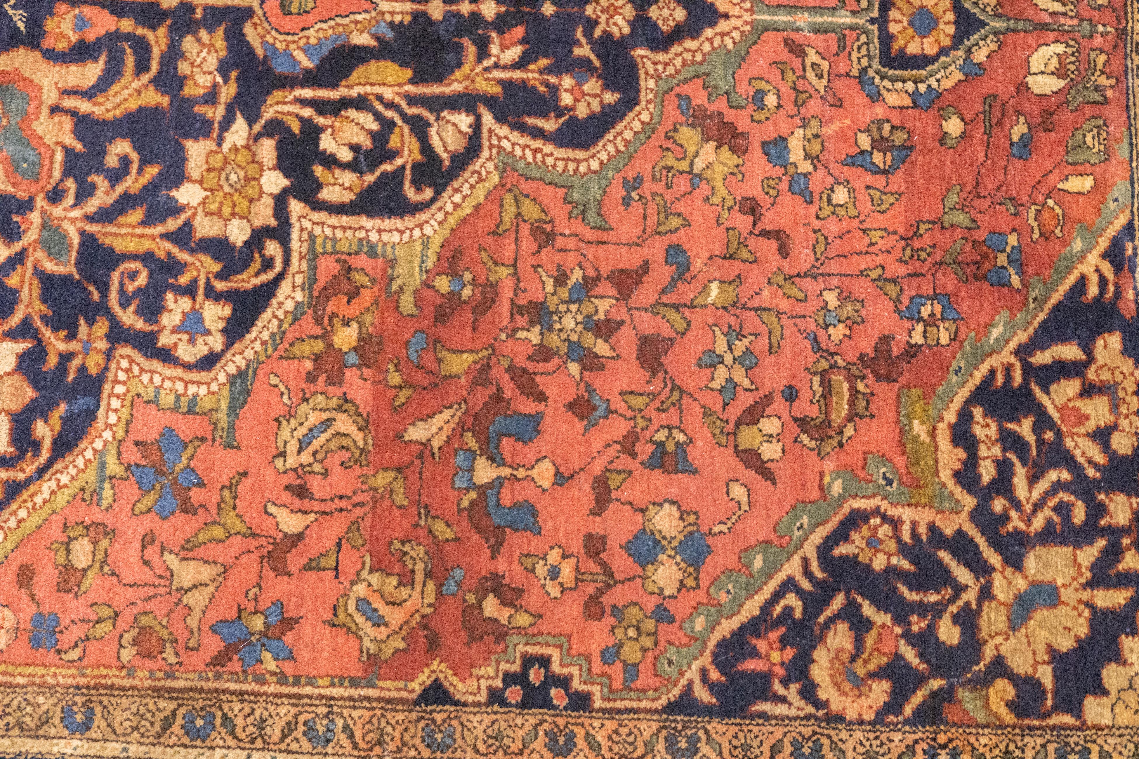 Wool Antique Persian Farahan Sarouk Rug 4'6'' x 6'7'' For Sale