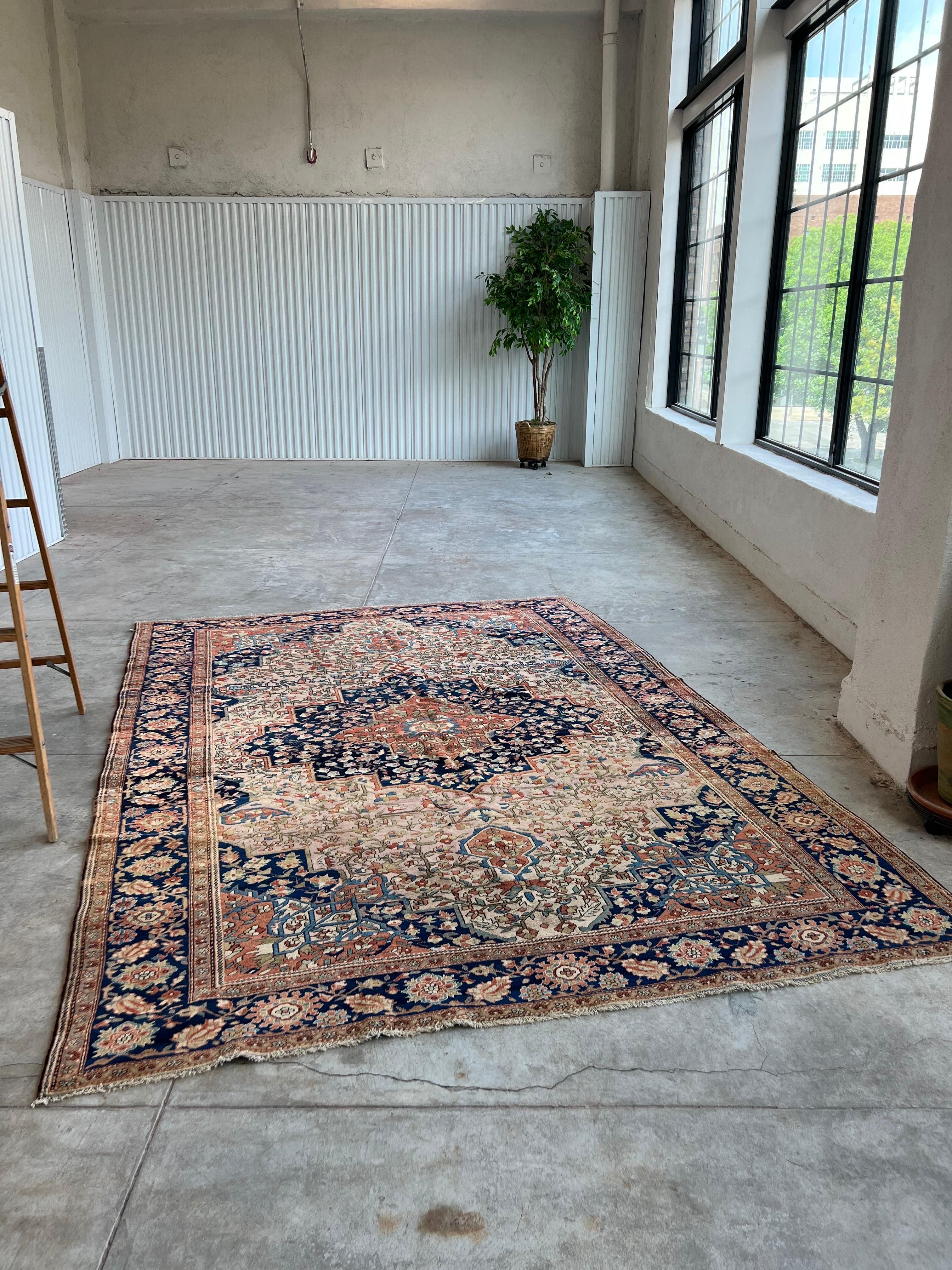 7’2 x 10’3

If you're a collector, an antique Persian Farahan Sarouk must be on your list! This antique masterpiece is truly incredible to behold in person. The colors feel like spring! Great condition. Even wool pile. This rug is made with a blue