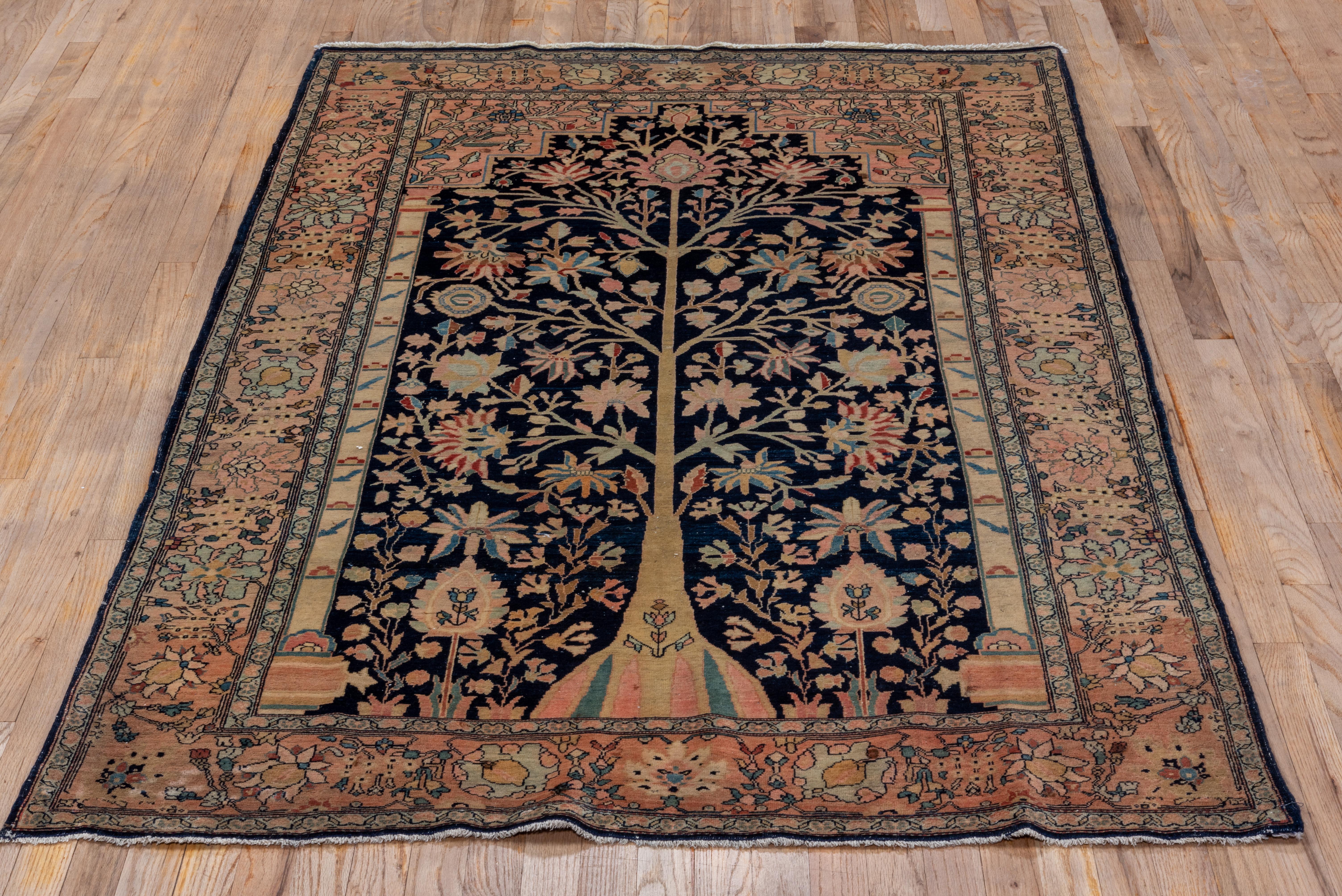 Antique Persian Farahan Sarouk Rug, Tree of Life Design, Pink and Teal Accents In Good Condition For Sale In New York, NY