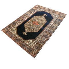 Antique Persian Farahan Sarouk Wool 4x6 Navy, Rust & Ivory Handmade Area Rug