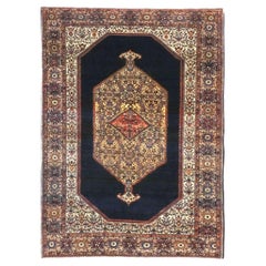 Antique Persian Farahan Sarouk Wool 4x6 Navy, Rust & Ivory Handmade Area Rug