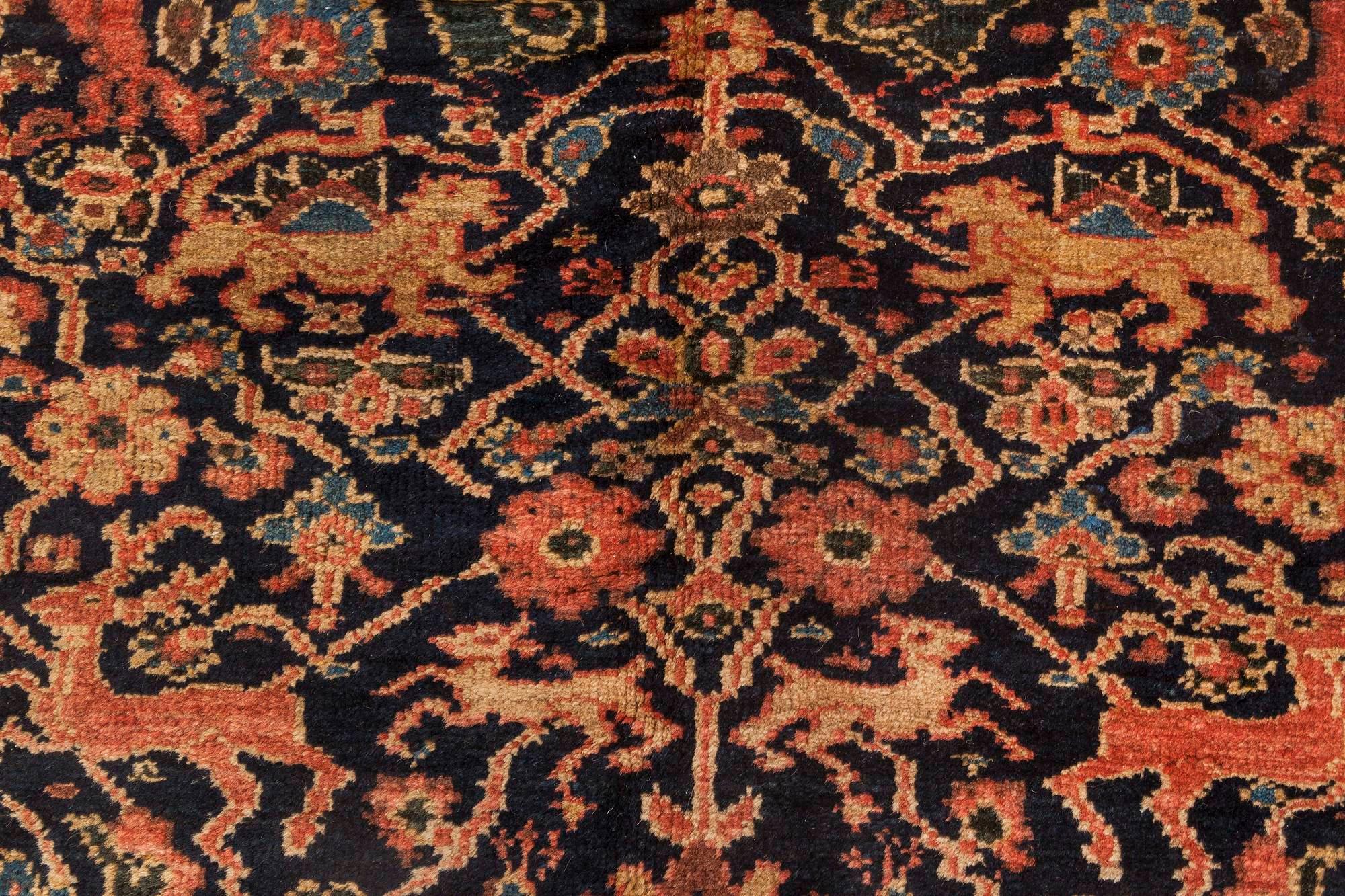 Antique Persian Feraghan Black, Rosewood, Teal and Sandy Beige Handmade Wool Rug In Good Condition In New York, NY