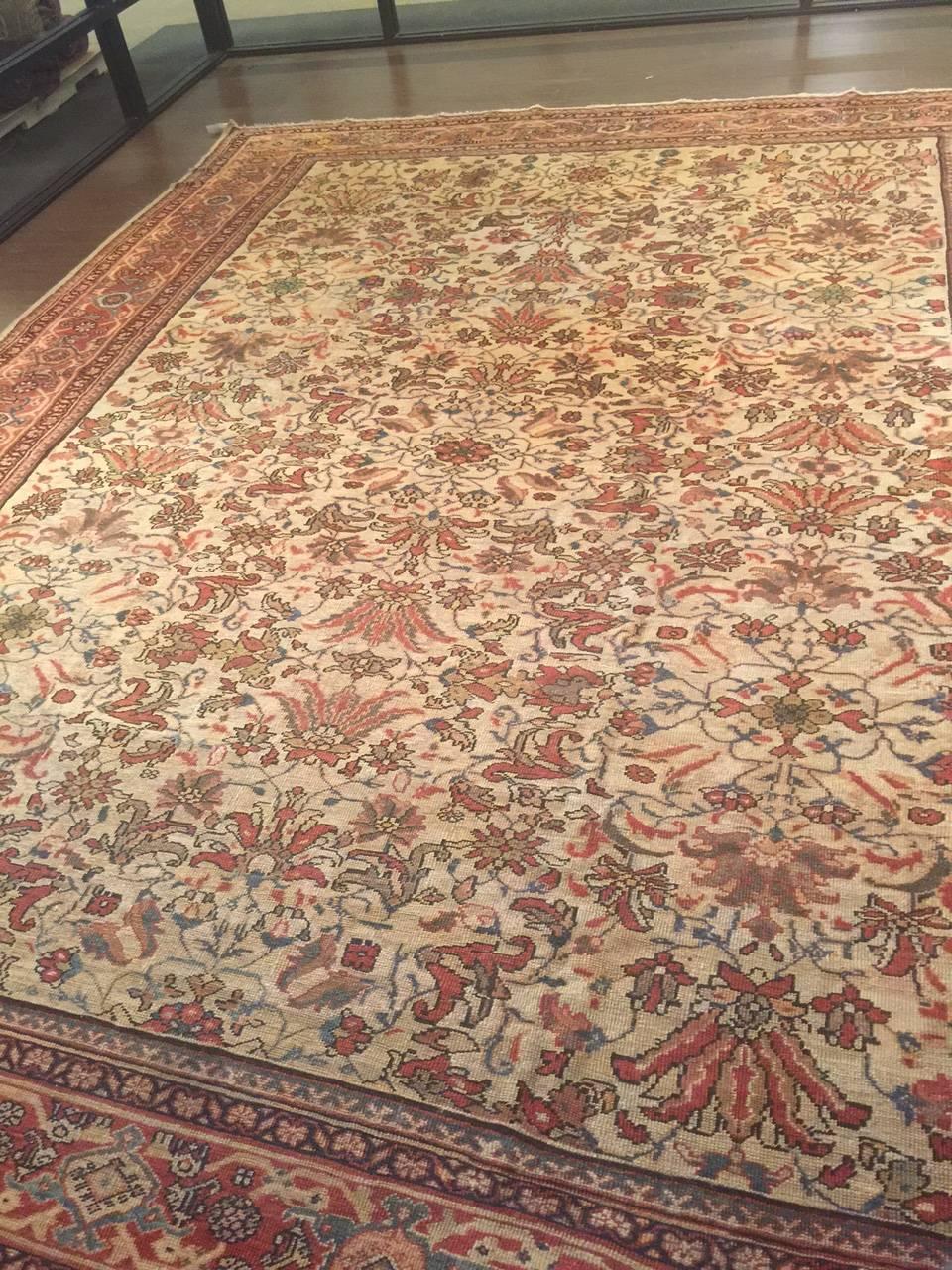 Antiker persischer Feraghan-Teppich, um 1890, 3,66 m x 4,66 m (Handgewebt) im Angebot