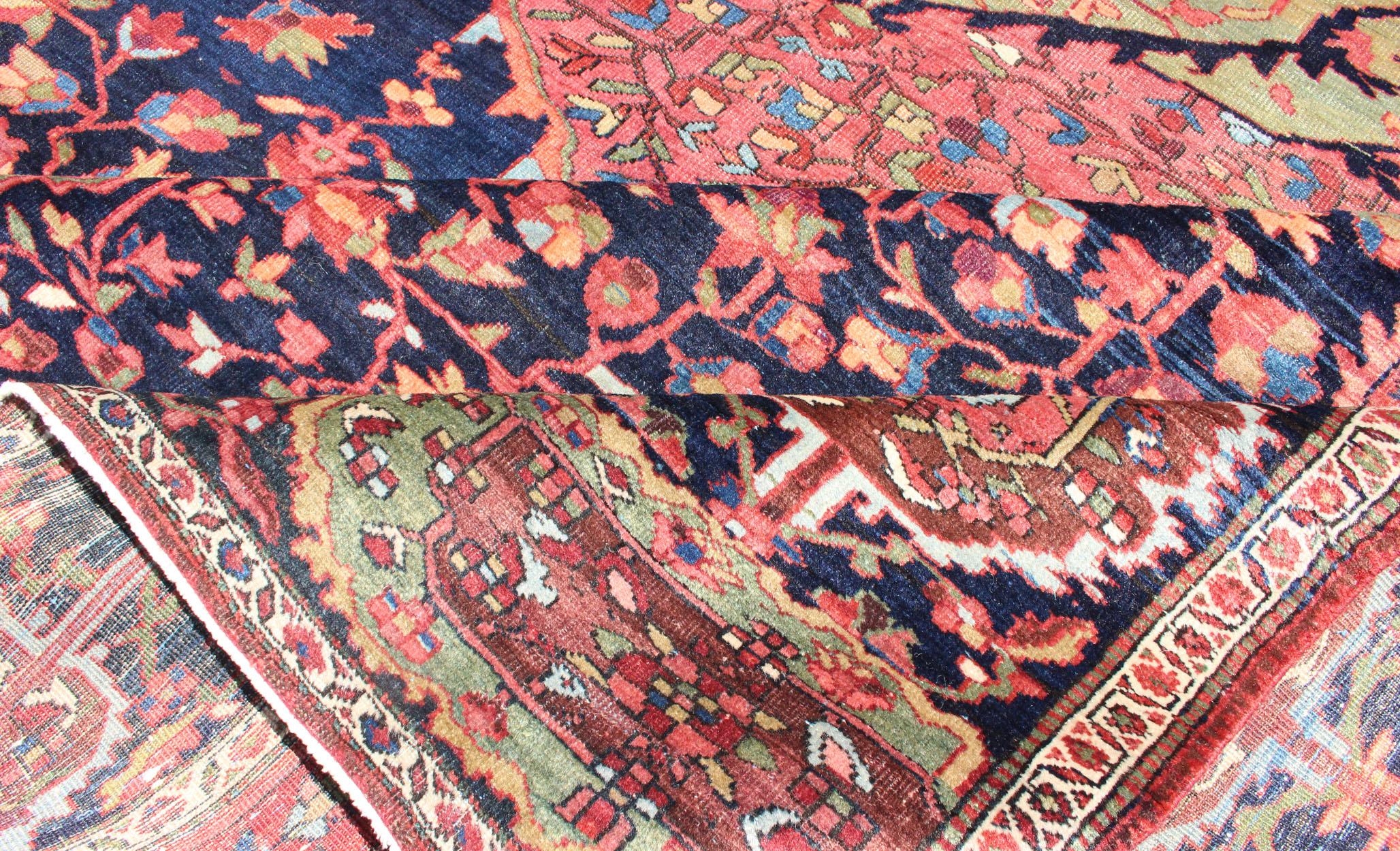 Antique Persian Feraghan Sarouk Rug in Indigo and  Blue, Rose and Green For Sale 7
