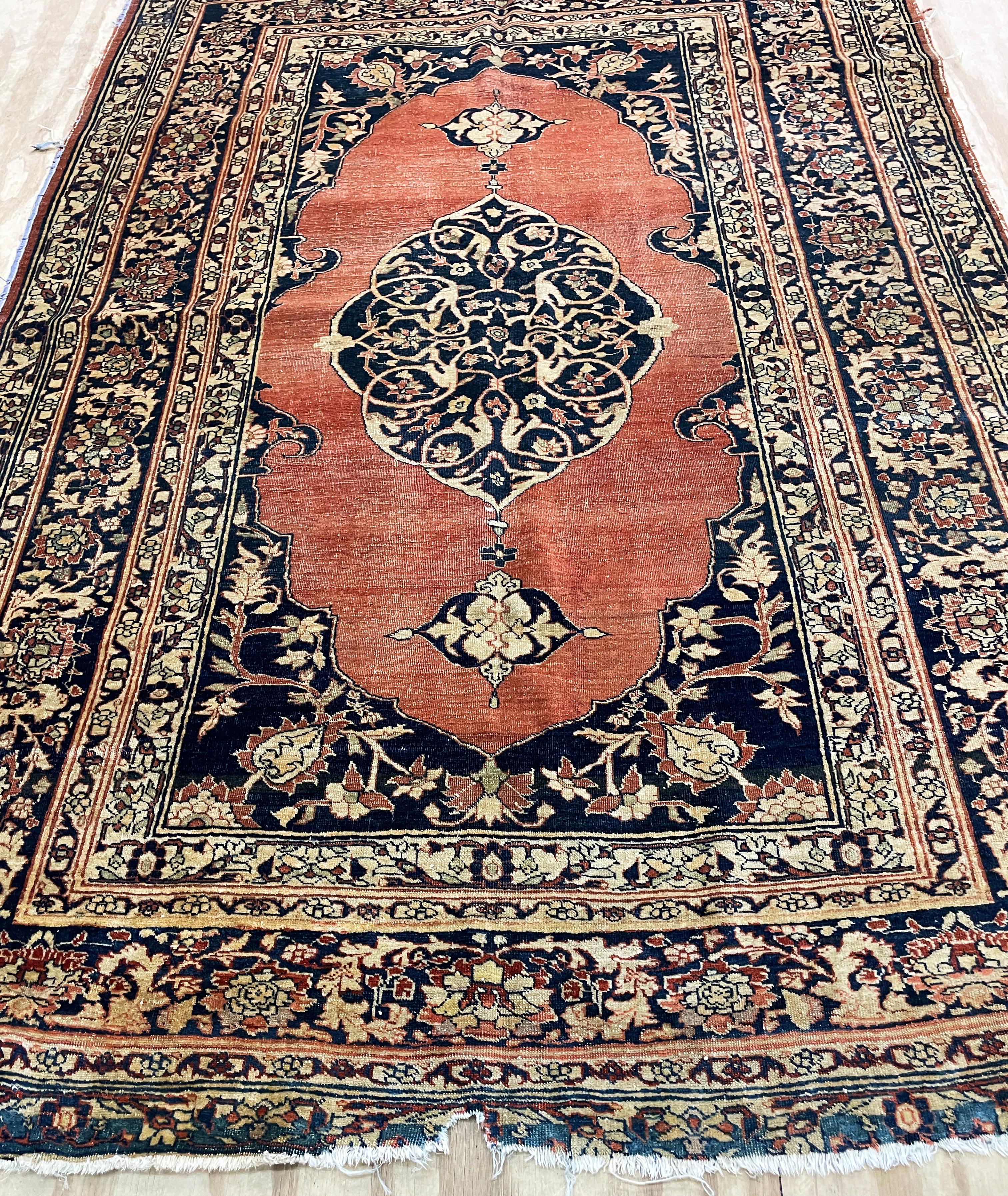 Hand-Knotted Antique Persian Feraghan Sarouk, The Most decorative, As Is For Sale