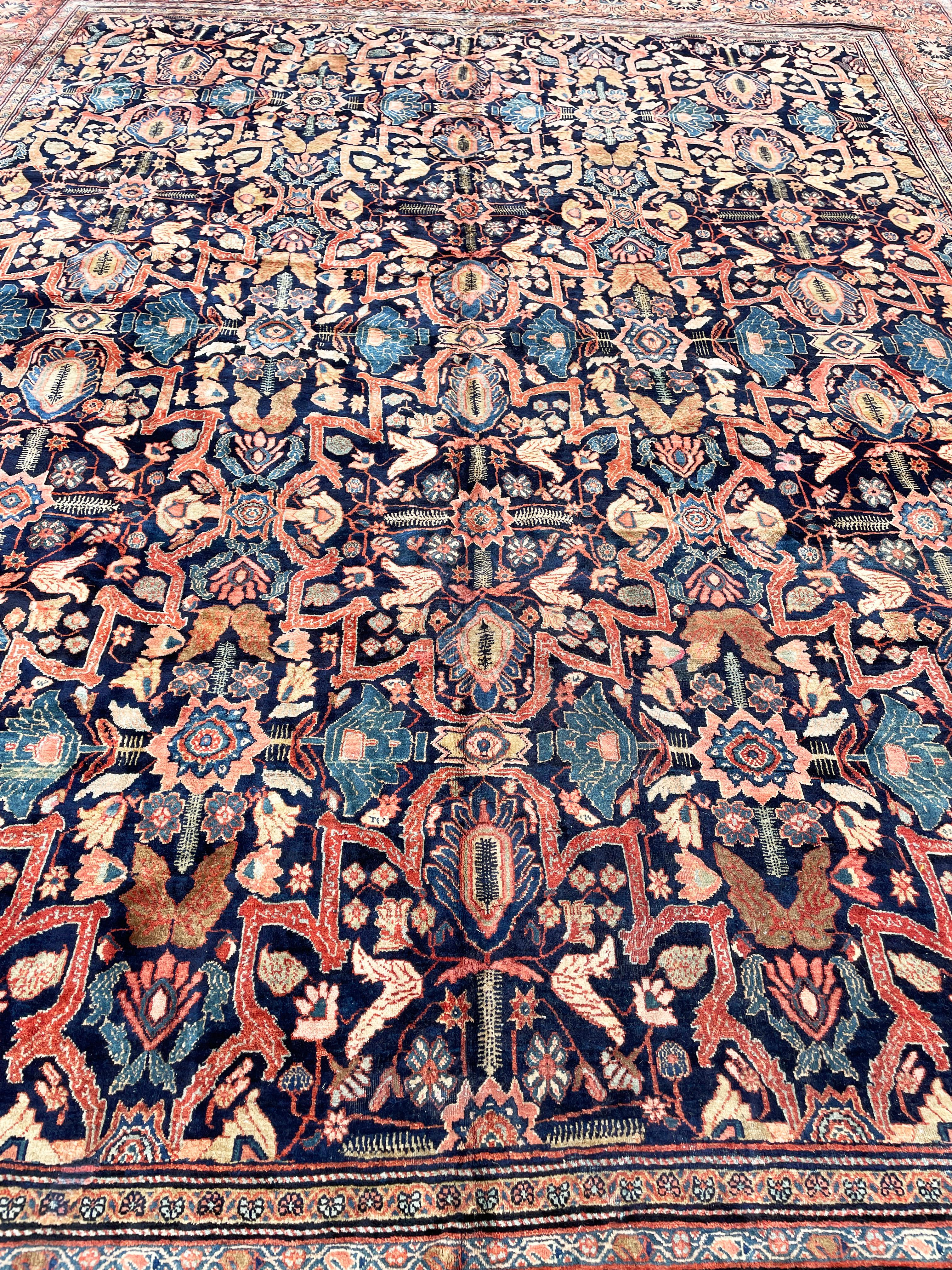 Hand-Knotted Antique Persian Feraghan Sarouk, The Most unusual For Sale
