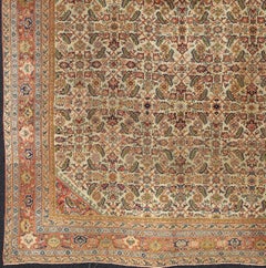 Antique Persian Ferahan Rug with All-Over Herati Design in Ivory, Coral, Green